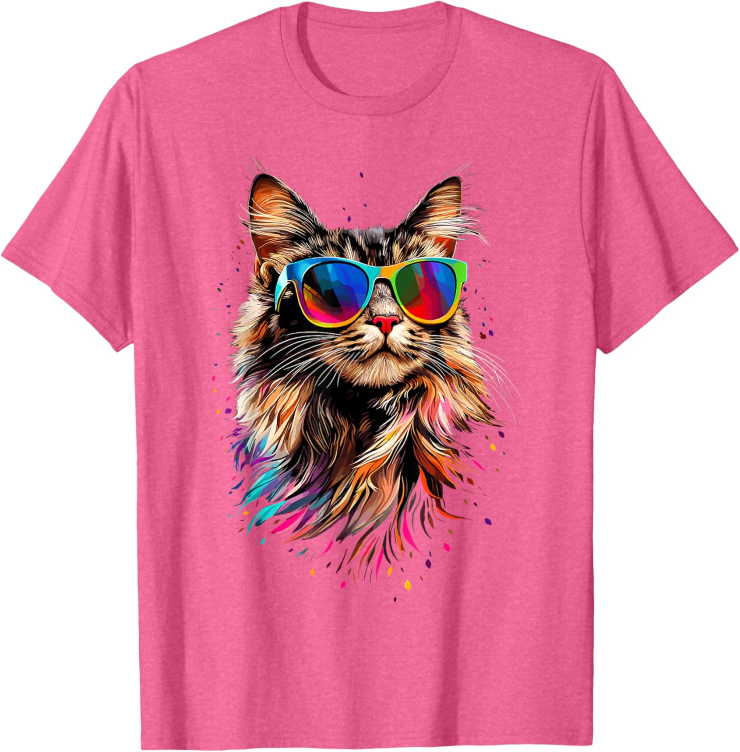 Cute Maine Coon Cat Sunglasses T-Shirt for Cat Lovers - Fun Apparel - 14