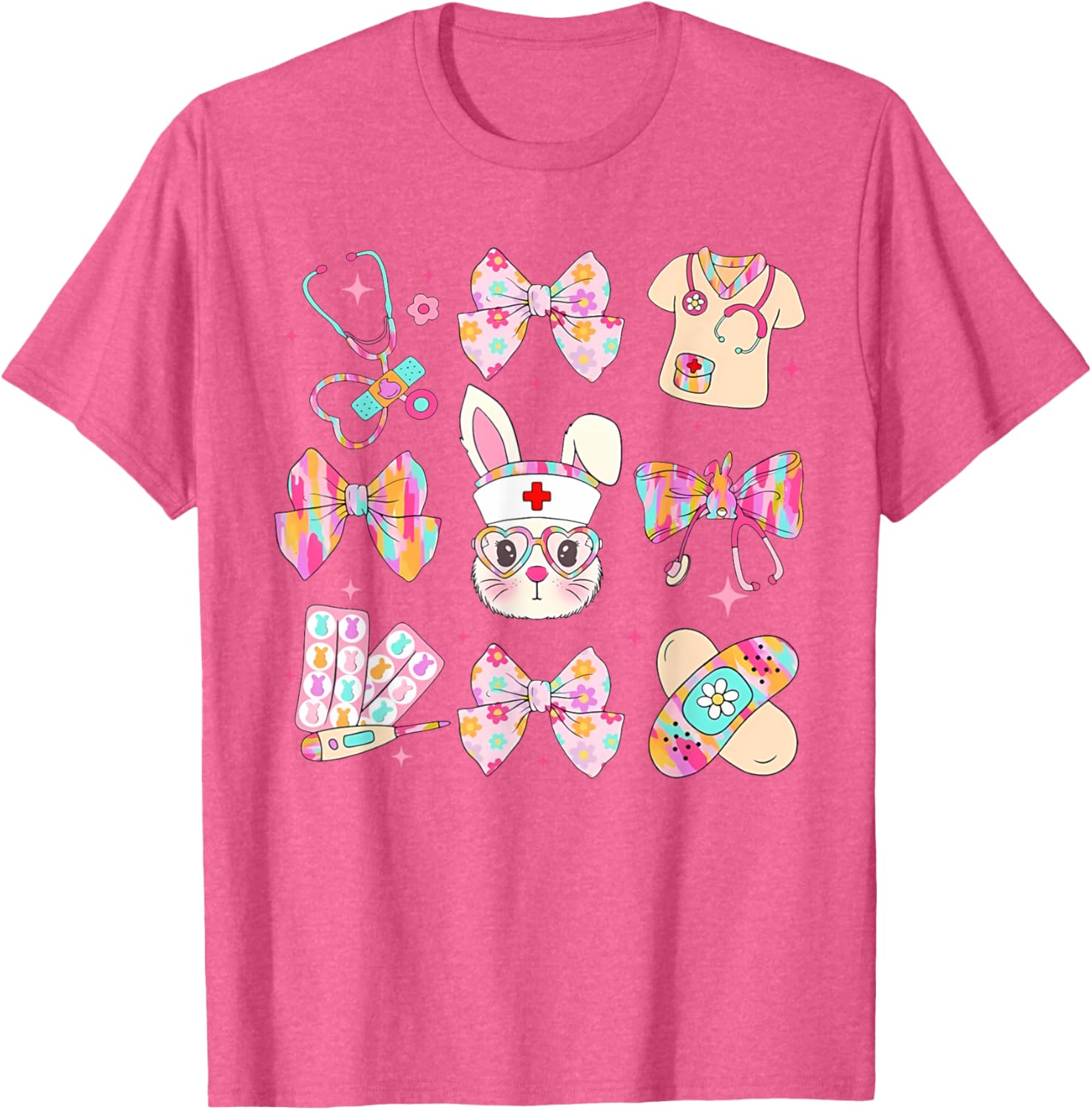 Easter Bunny T-Shirt for Nurses with Coquette Bow - Happy Easter Style - 1