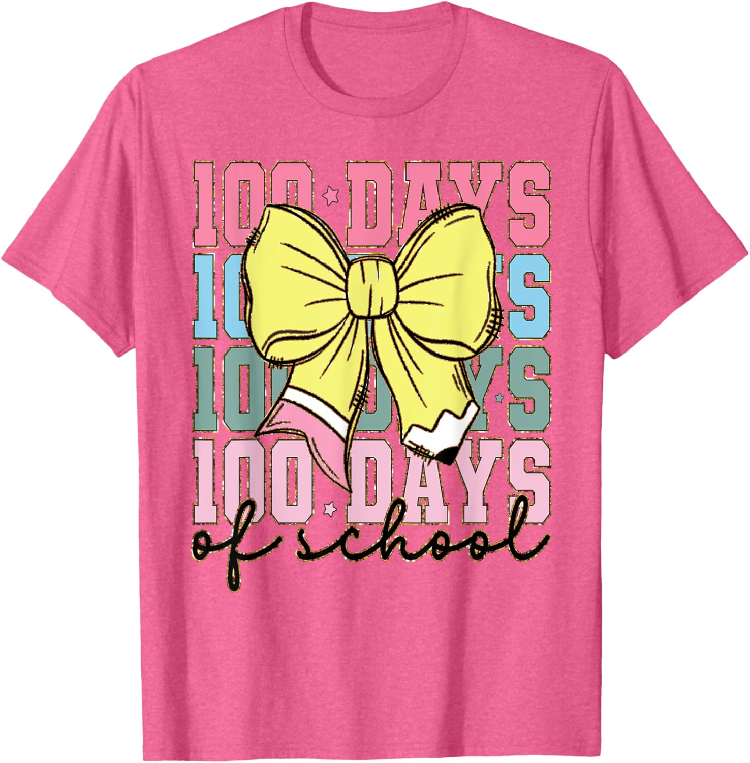 Cute 100 Days of School Coquette Bow T-Shirt for Girls - 9