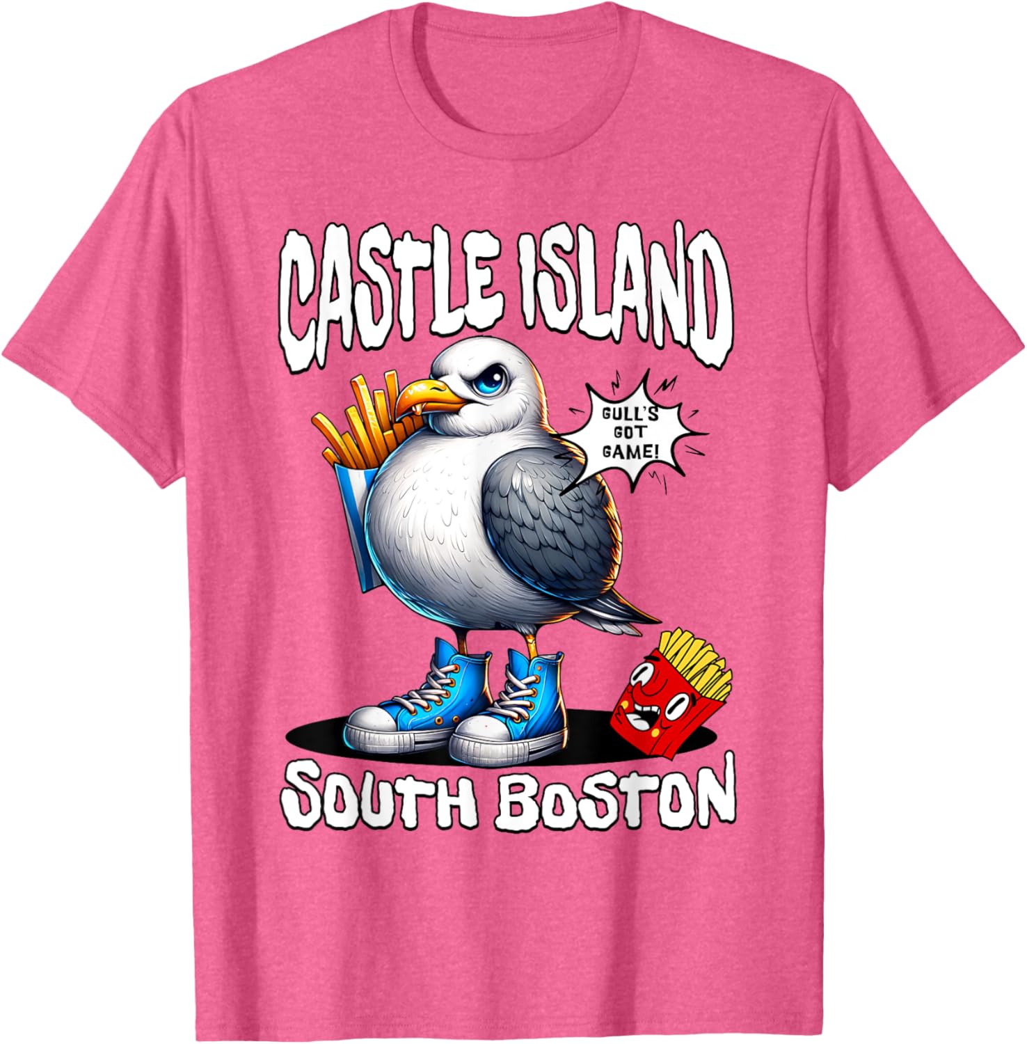 Funny Castle Island Seagull French Fries T-Shirt for Food Lovers - 22