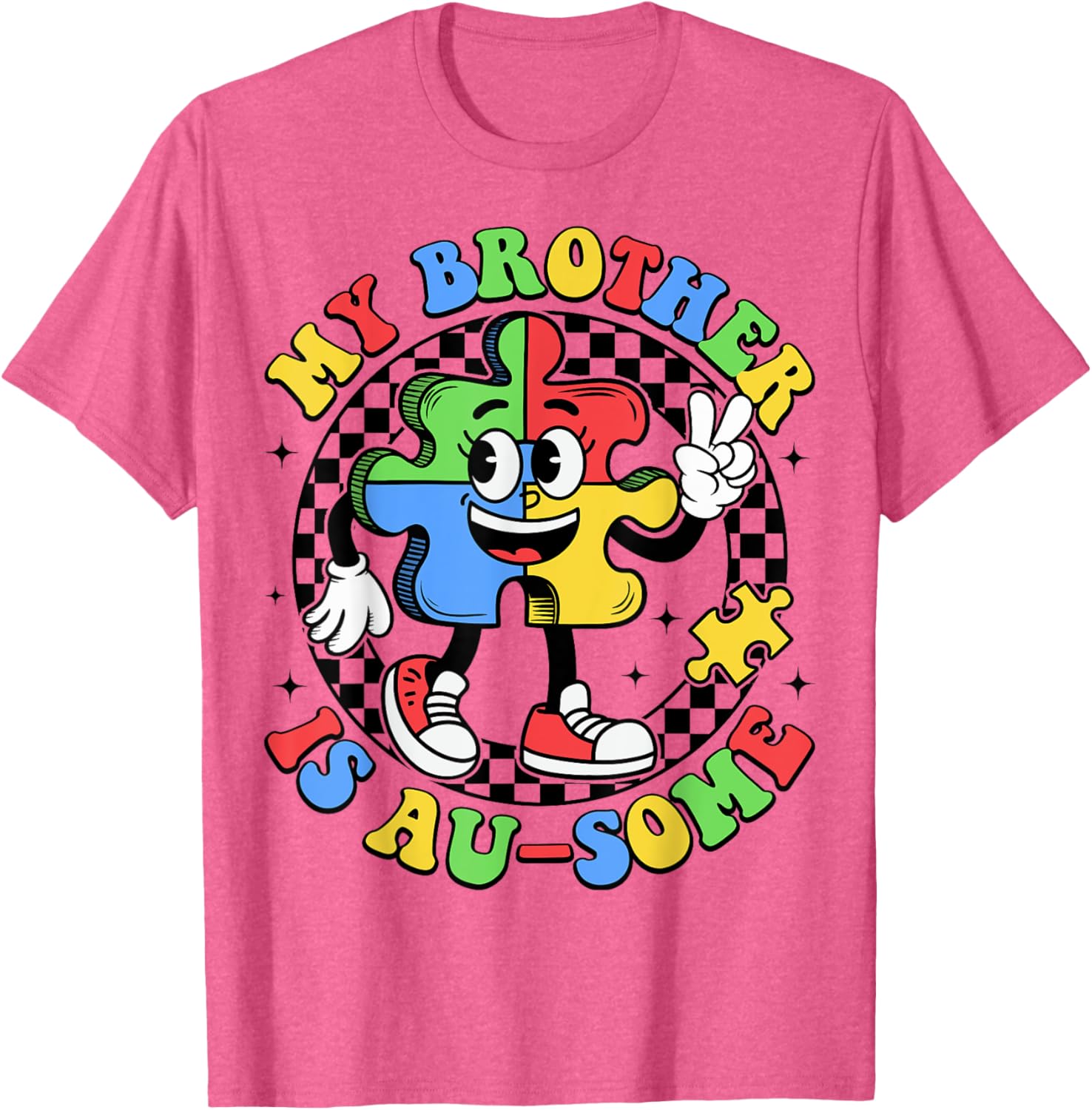 Retro My Brother is Awesome Autism Awareness T-Shirt for Sisters - 20