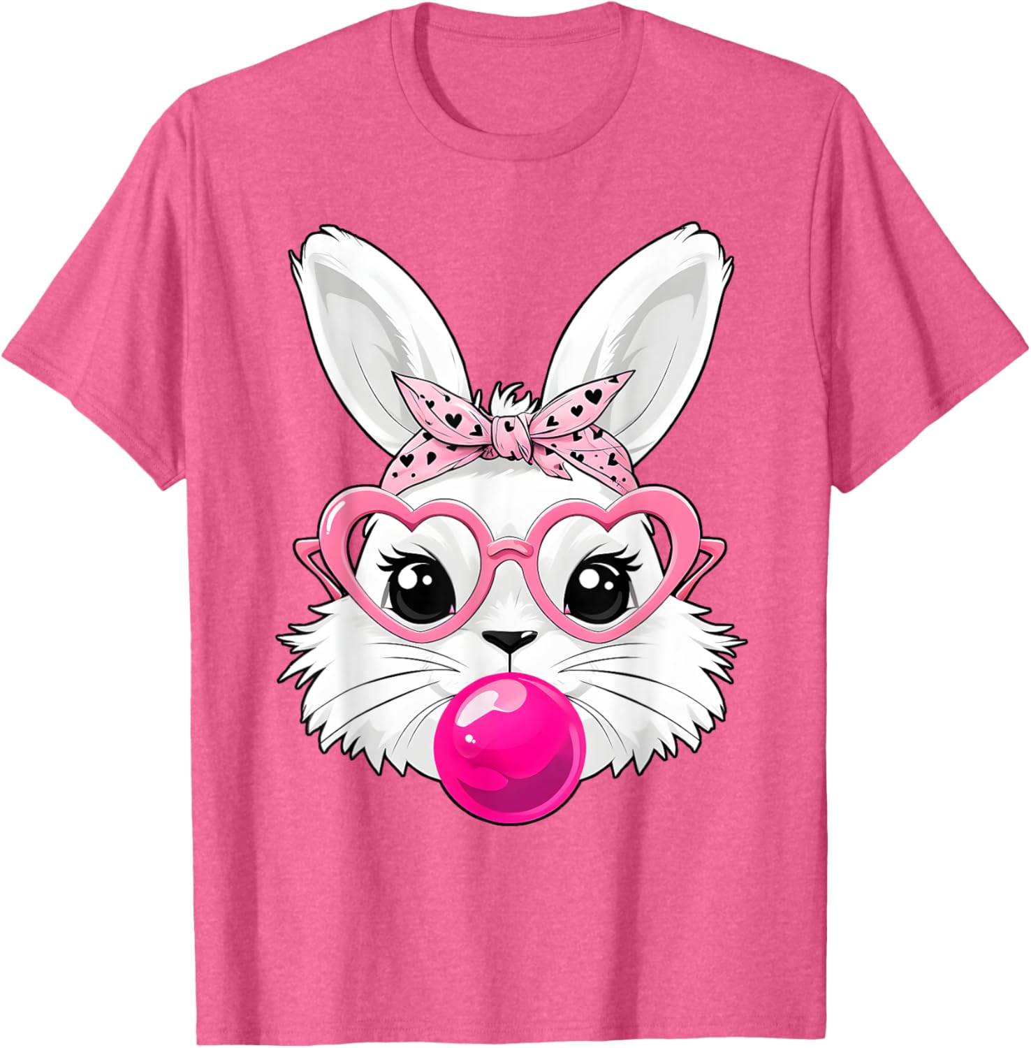 Cute Bunny Face T-Shirt with Heart Glasses for Easter Day Fun - 5