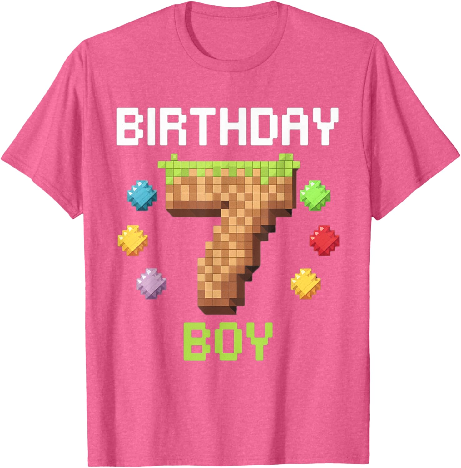 Birthday Boy Gamer 7th Birthday Pixel Number T-Shirt for Kids - 7