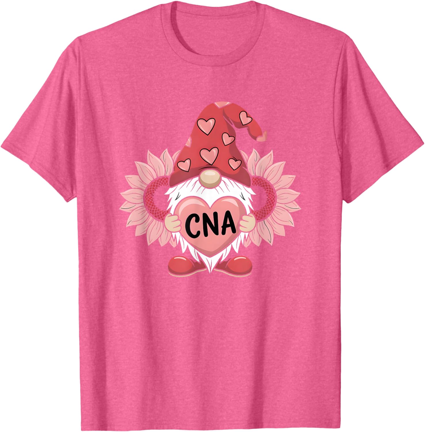 CNA Nurse Gnome Heart Sunflower Valentine's Day T-Shirt Gift Idea - 7