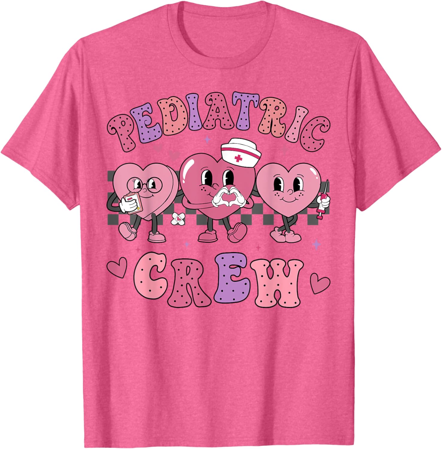 Pediatric Nurse Valentine's Day T-Shirt with Retro Heart Design - 2