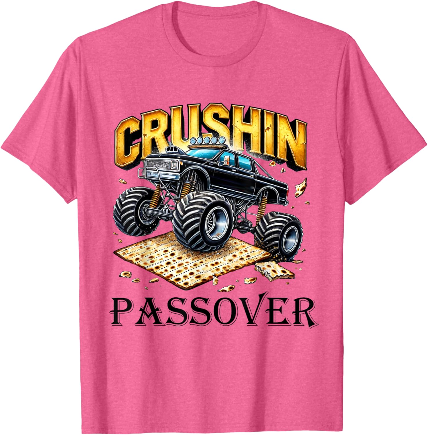 Funny Crushin' Passover Monster Truck Matzah T-Shirt for Celebrations - 8