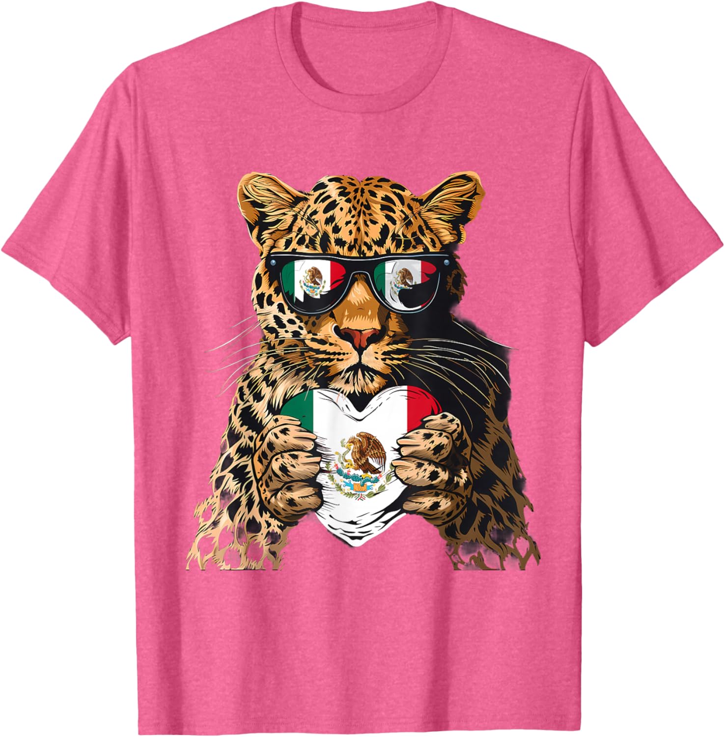 Mexico Flag Heart Leopard Sunglasses T-Shirt for Proud Mexican Roots - 6