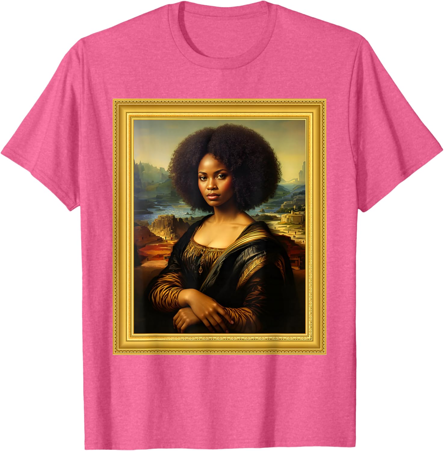 Black Mona Lisa Afro Queen T-Shirt for Black History Month Celebration - 14