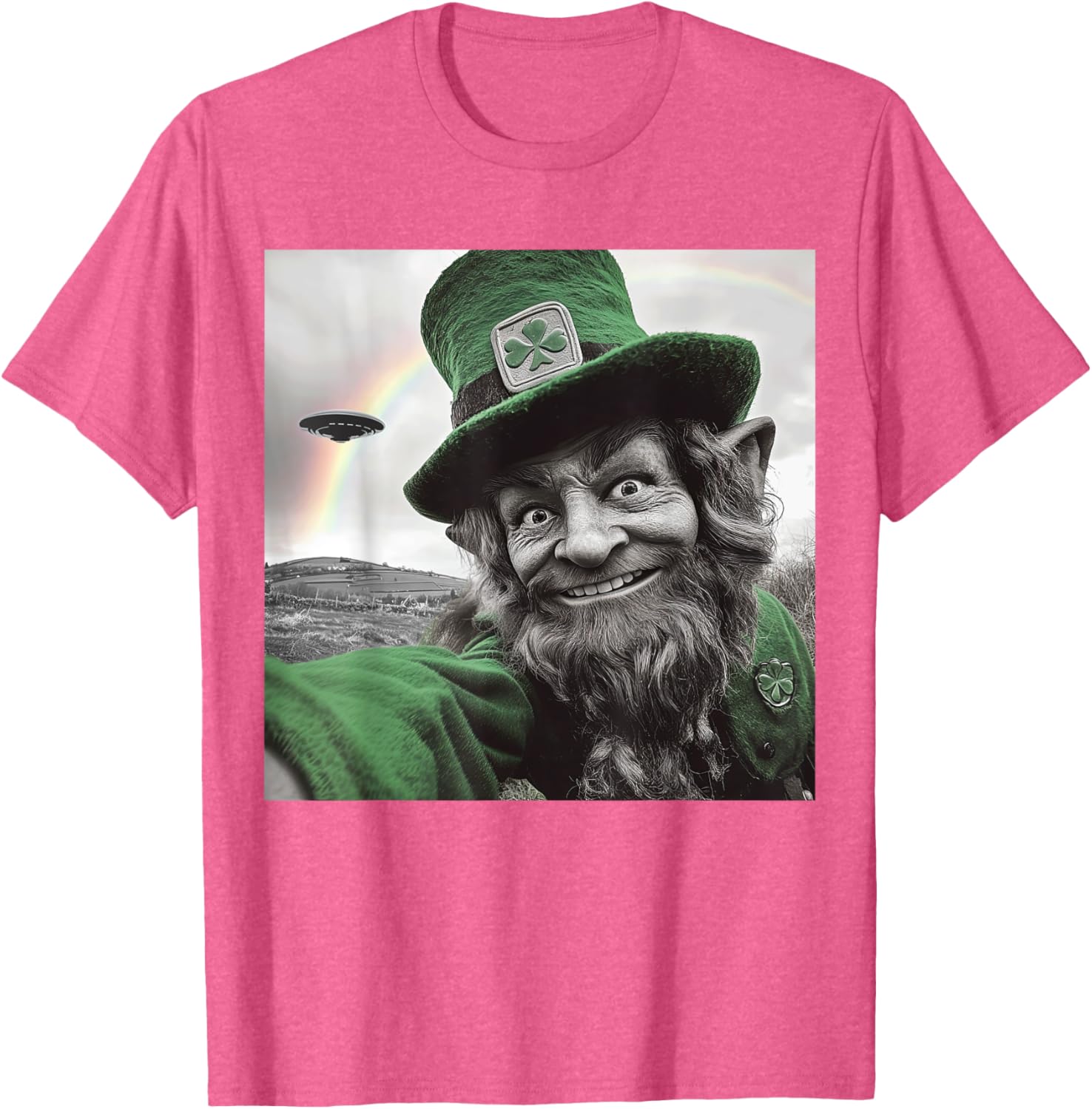 Funny St Patricks Day Rainbow Leprechaun UFO Selfie T-Shirt for Everyone - 8