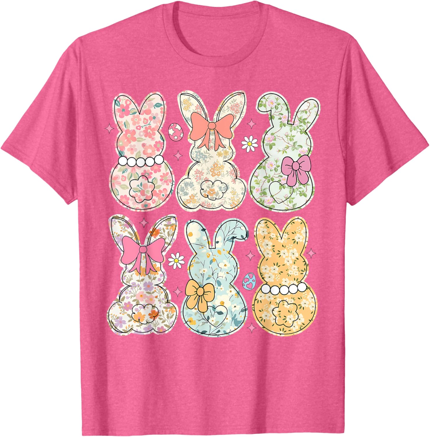Coquette Bow Easter Bunny Retro Boho Flower T-Shirt for Women and Girls - 19