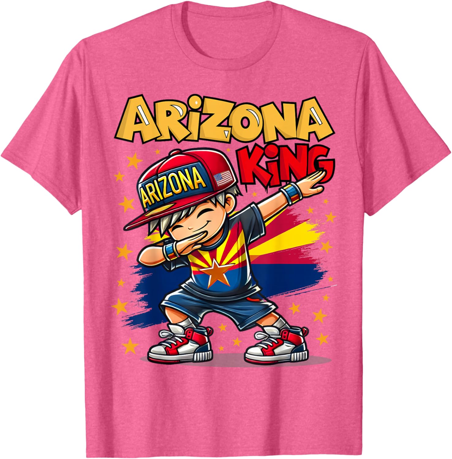 Cool Arizona King Dabbing Kids T-Shirt with Flag Design for Fun Fashion - 9