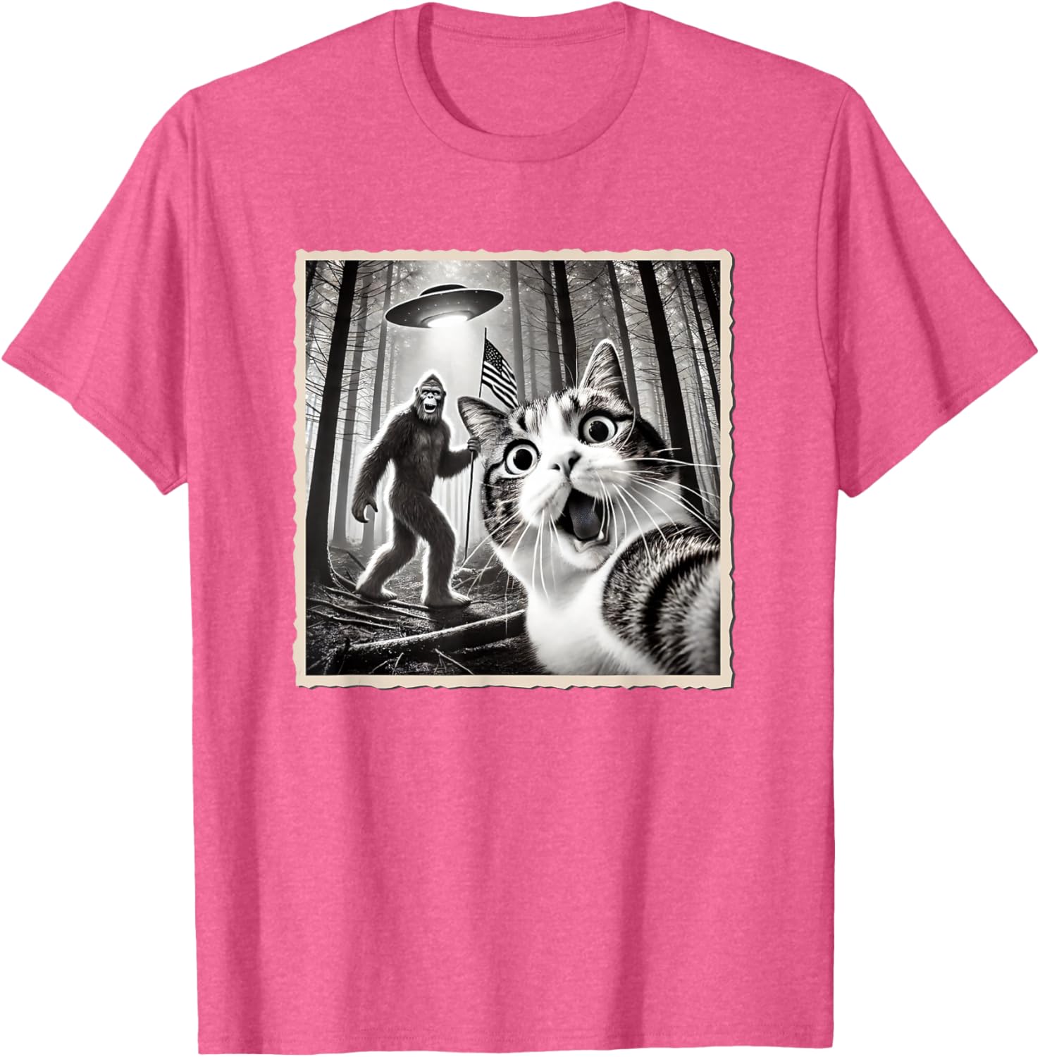 Funny Bigfoot Cat 4th of July American Flag T-Shirt for Patrotic Fun - 3