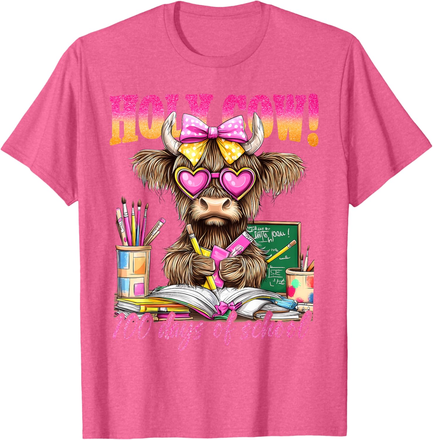 Cute Highland Cow 100 Days of School T-Shirt for Teachers and Kids - 9