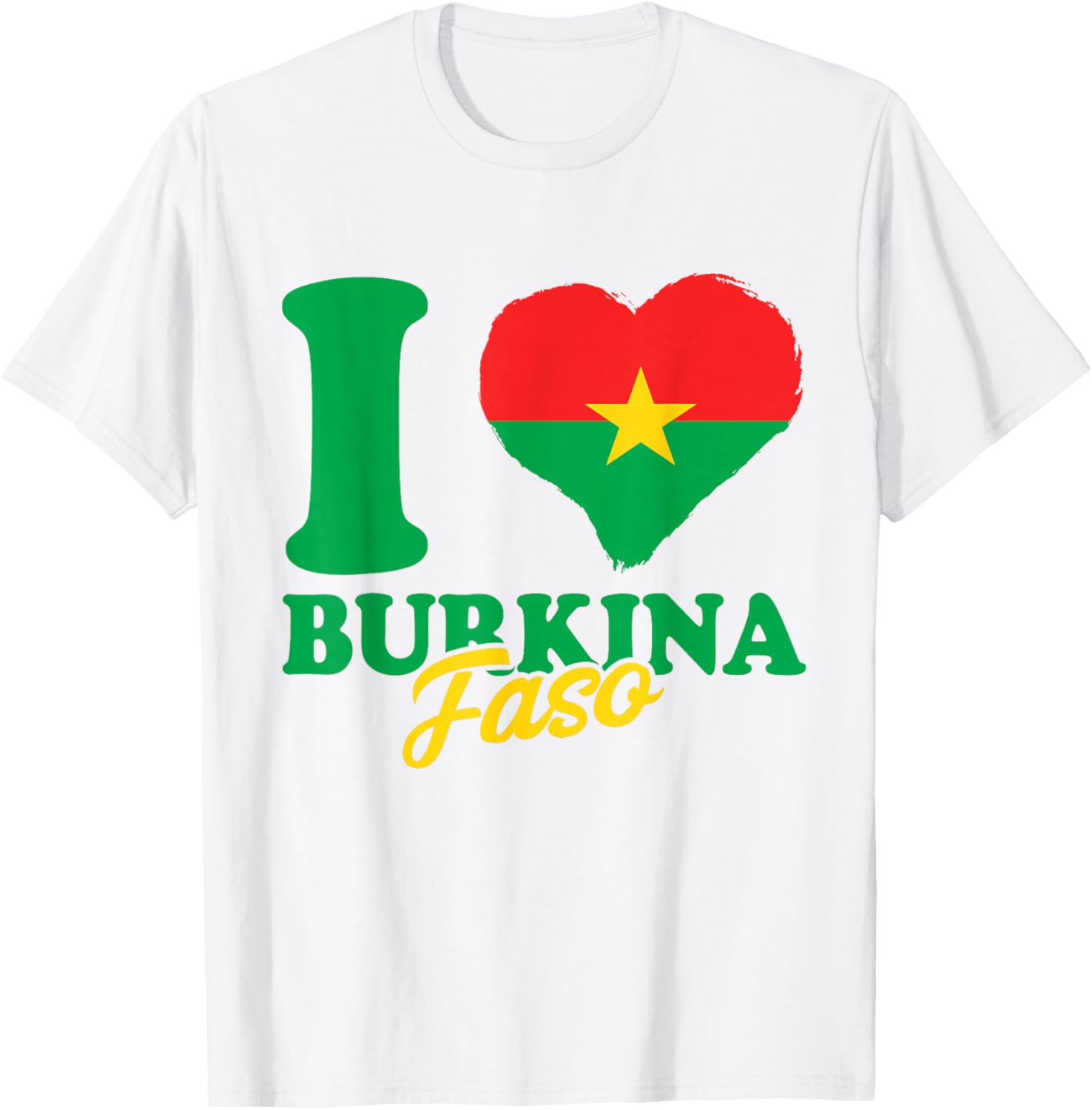 I Love Burkina Faso Heart T-Shirt with Burkina Faso Flag Design - 14