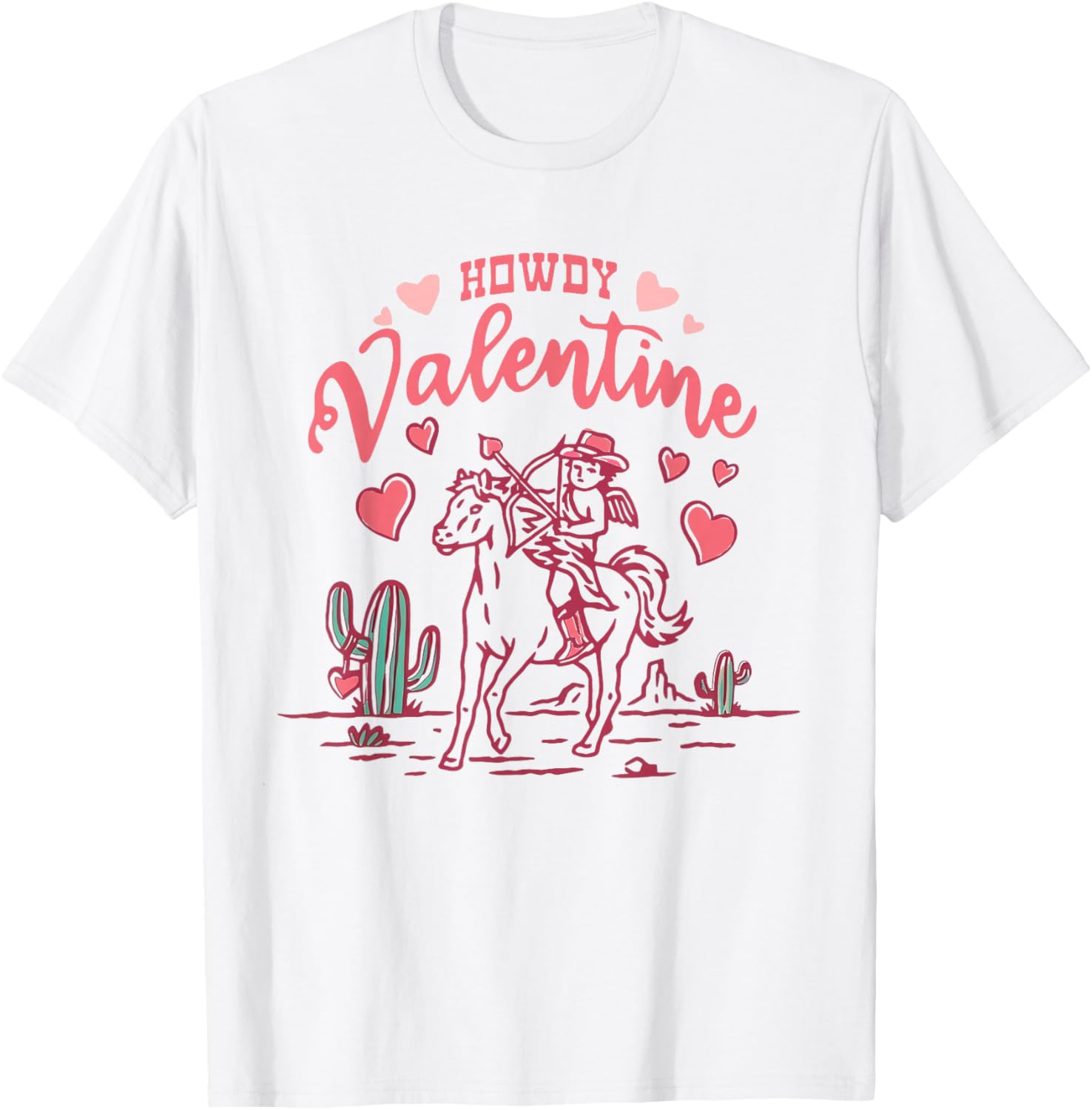 Retro Western Valentine Cowgirl T-Shirt for Kids and Adults - White - 8