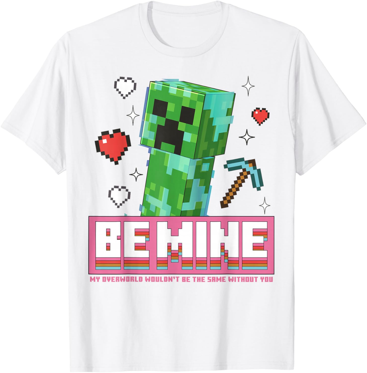 Minecraft Be Mine Valentine's Day Creeper Art T-Shirt for Gamers - 4