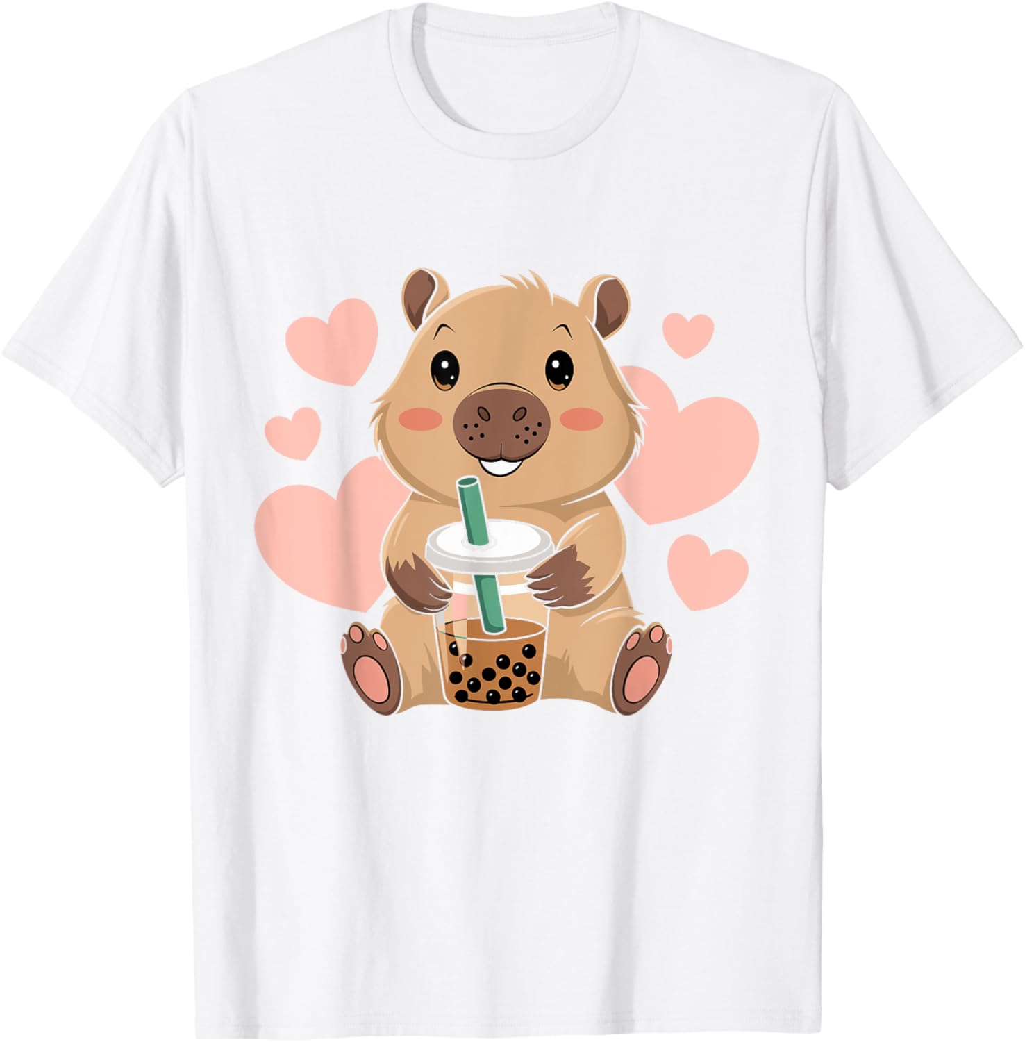 Cute Capybara Boba Tea T-Shirt for Women and Girls - Adorable Bubble Rodent Design - 9