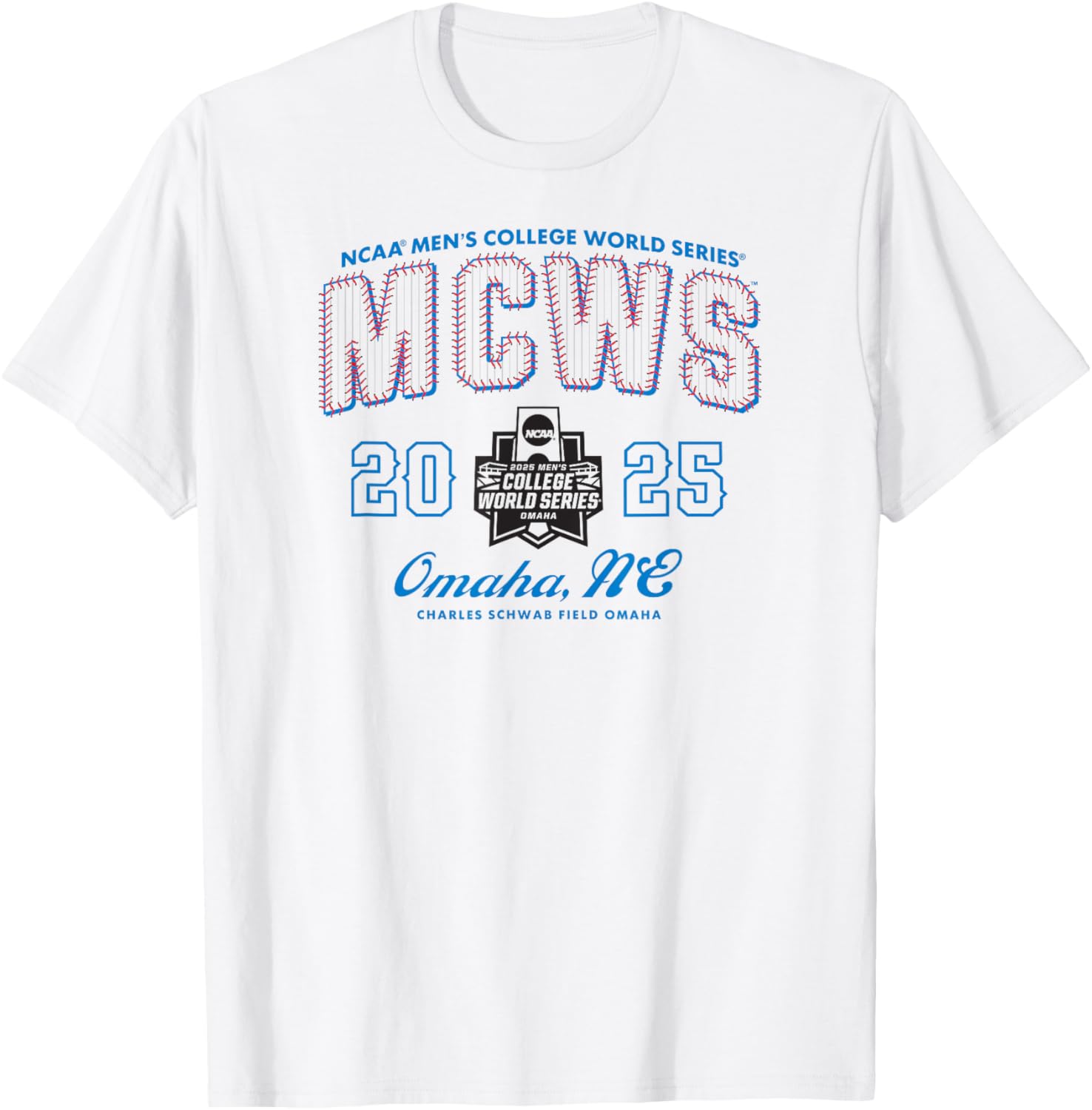 Men's College World Series 2025 NCAA Stitch White T-Shirt for Sports Fans - 1