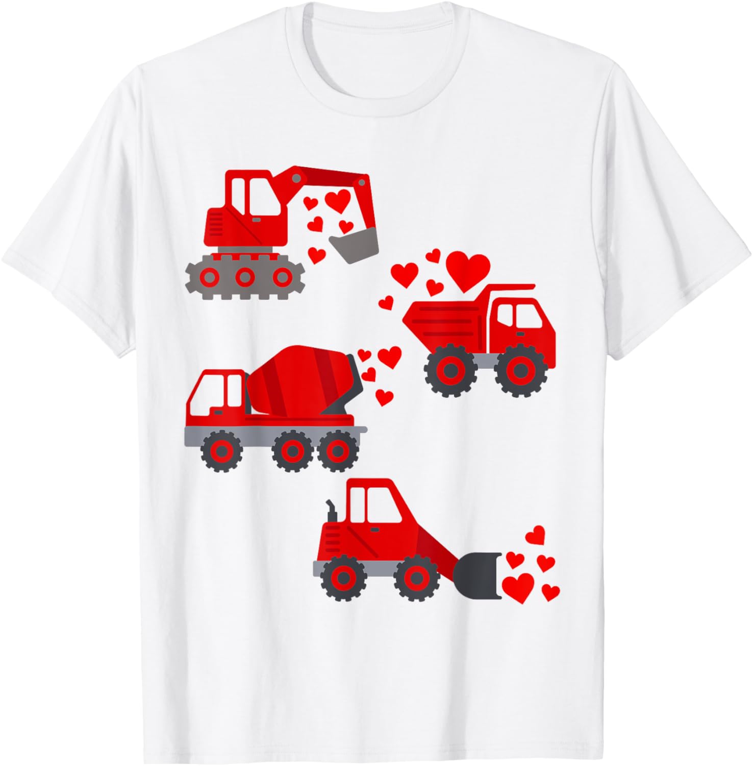 Funny Valentine's Day Construction Trucks Hearts T-Shirt for Boys - 9