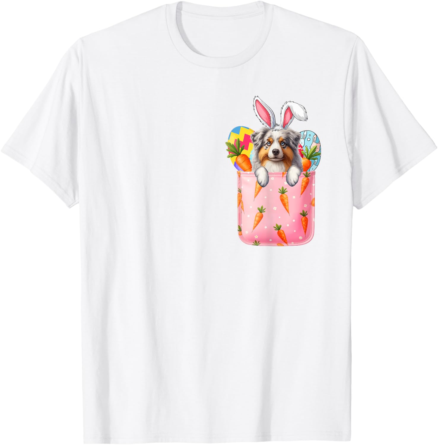 Easter Bunny Australian Shepherd Carrots Pocket T-Shirt for Pet Lovers - 2