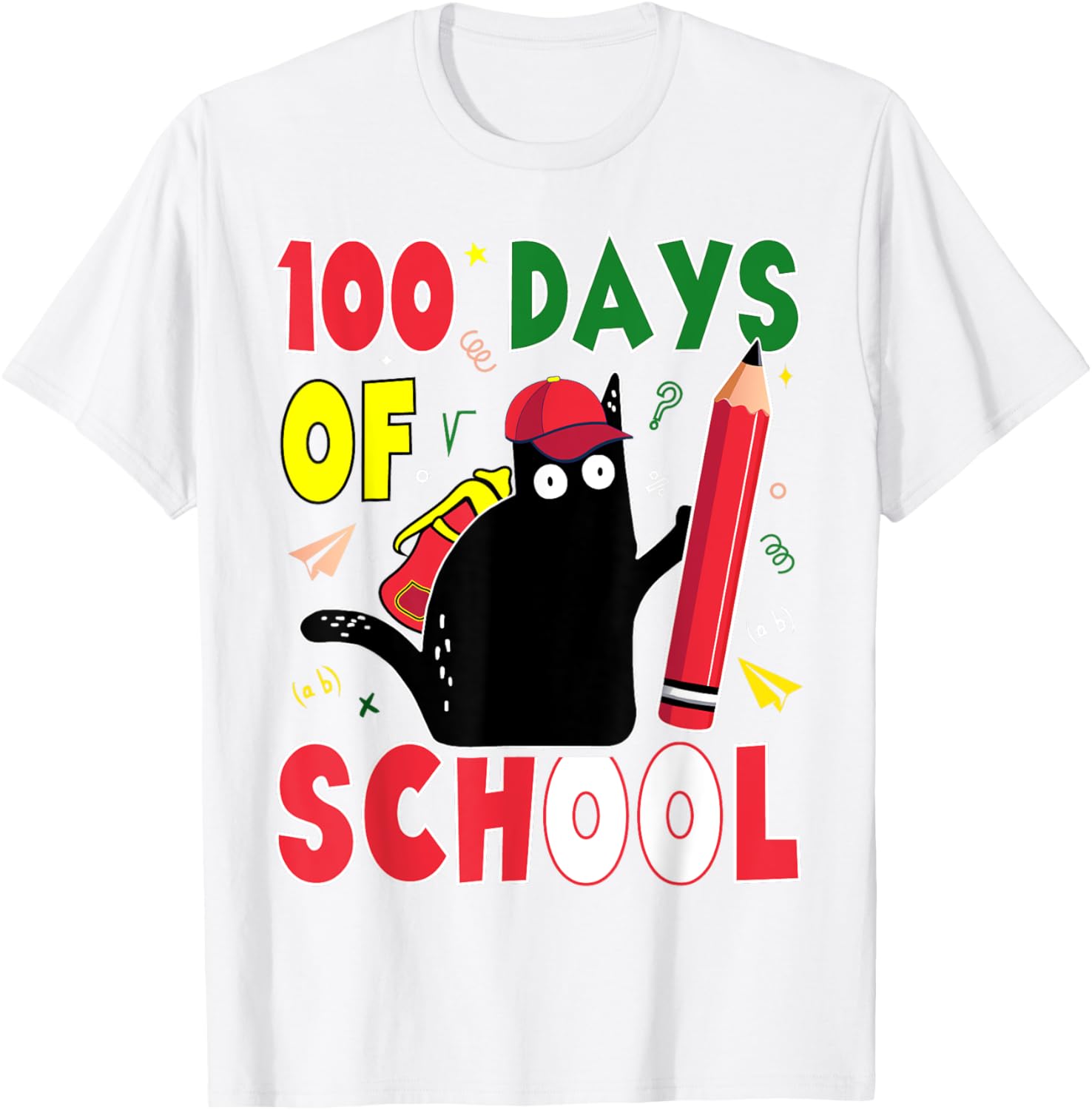 Funny Cat 100 Days of School T-Shirt for Kids and Adults - 16