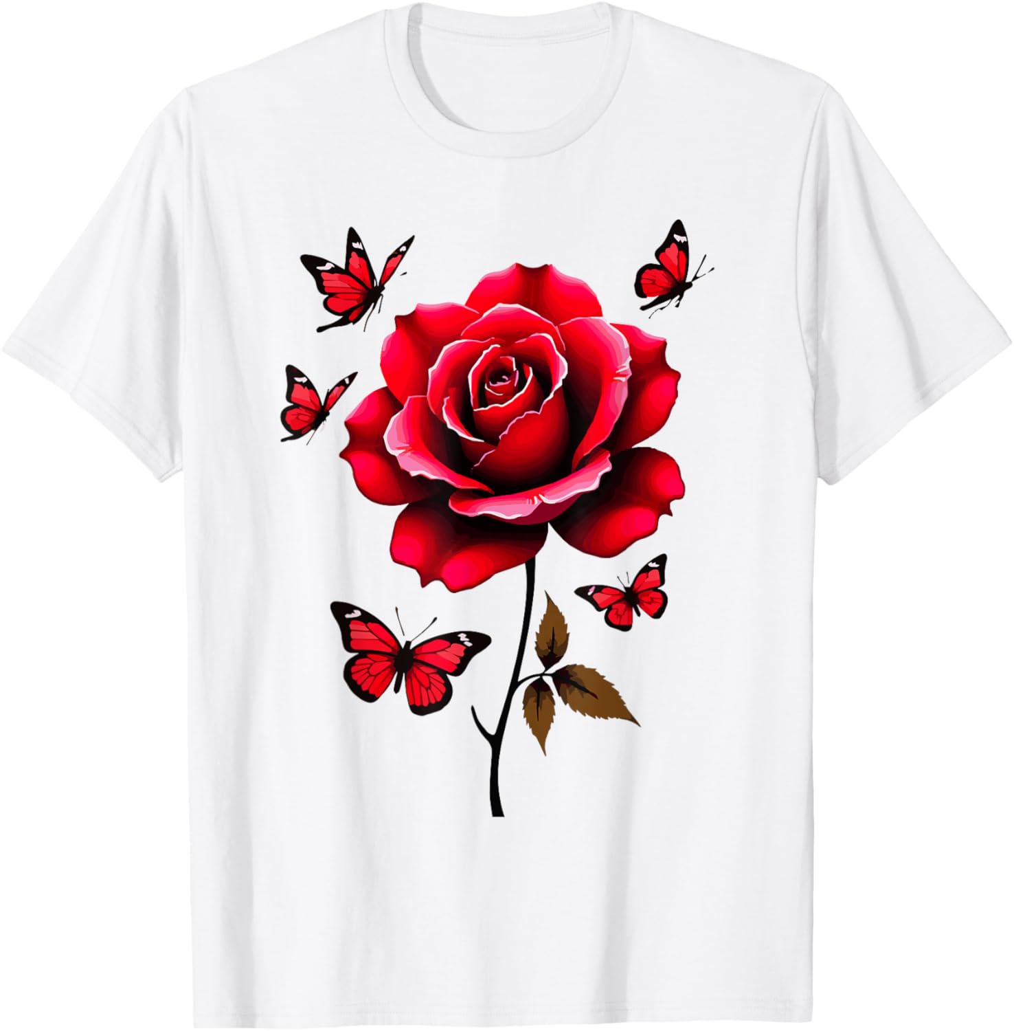 Red Rose and Butterflies Floral Spring T-Shirt for Aesthetic Lovers - 8