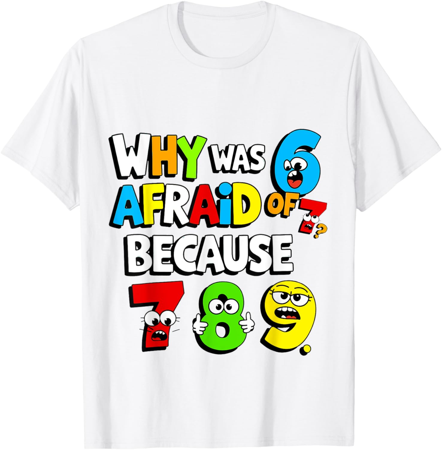 Funny Math Day T-Shirt Kids Why Was 6 Afraid of 7 Costume - 16