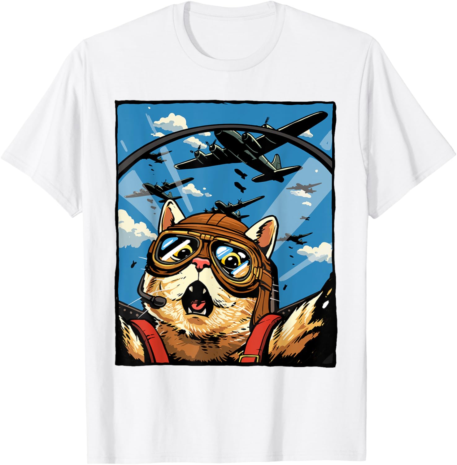 Funny Cat Pilot Jet Fighter T-Shirt for Cat Lovers and Meme Fans - 3