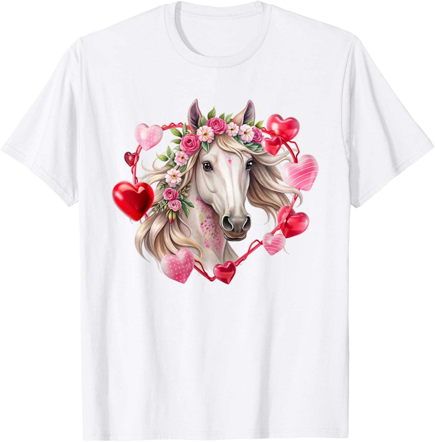 Happy Valentine's Day Equestrian T-Shirt with Horse and Hearts Design - 26