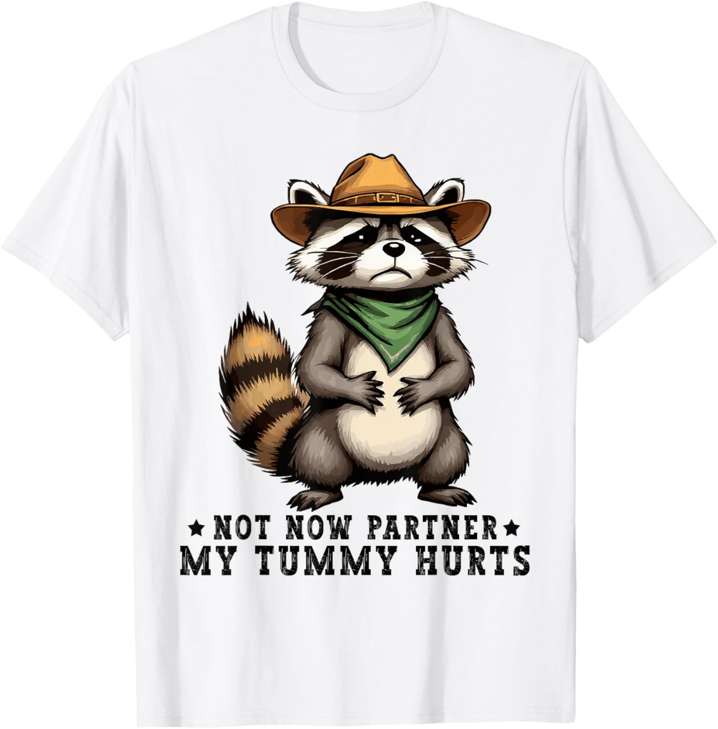 Funny Raccoon Cowboy T-Shirt for Kids My Tummy Hurts Humorous Design - 8