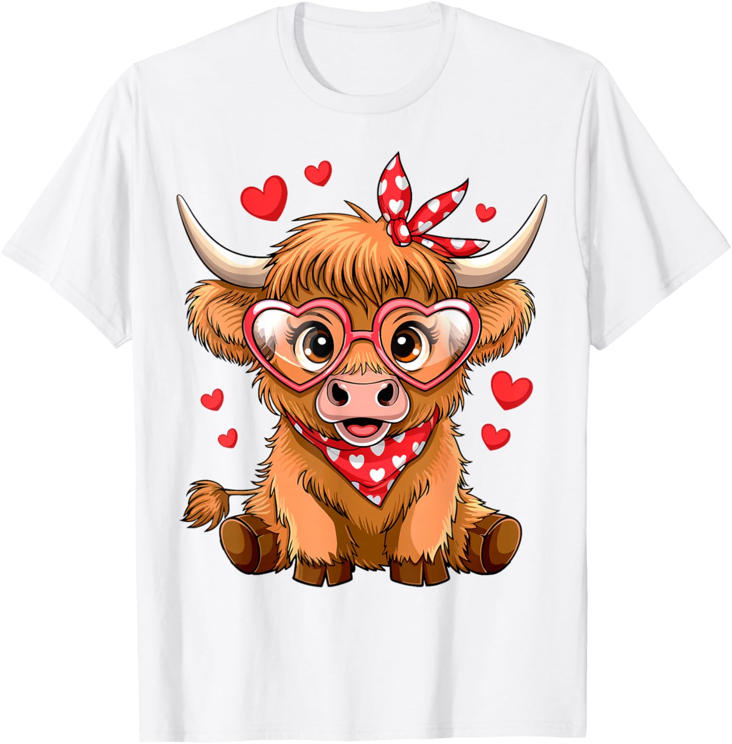 Funny Highland Cow Valentine's Day T-Shirt with Heart Design for Women - 17