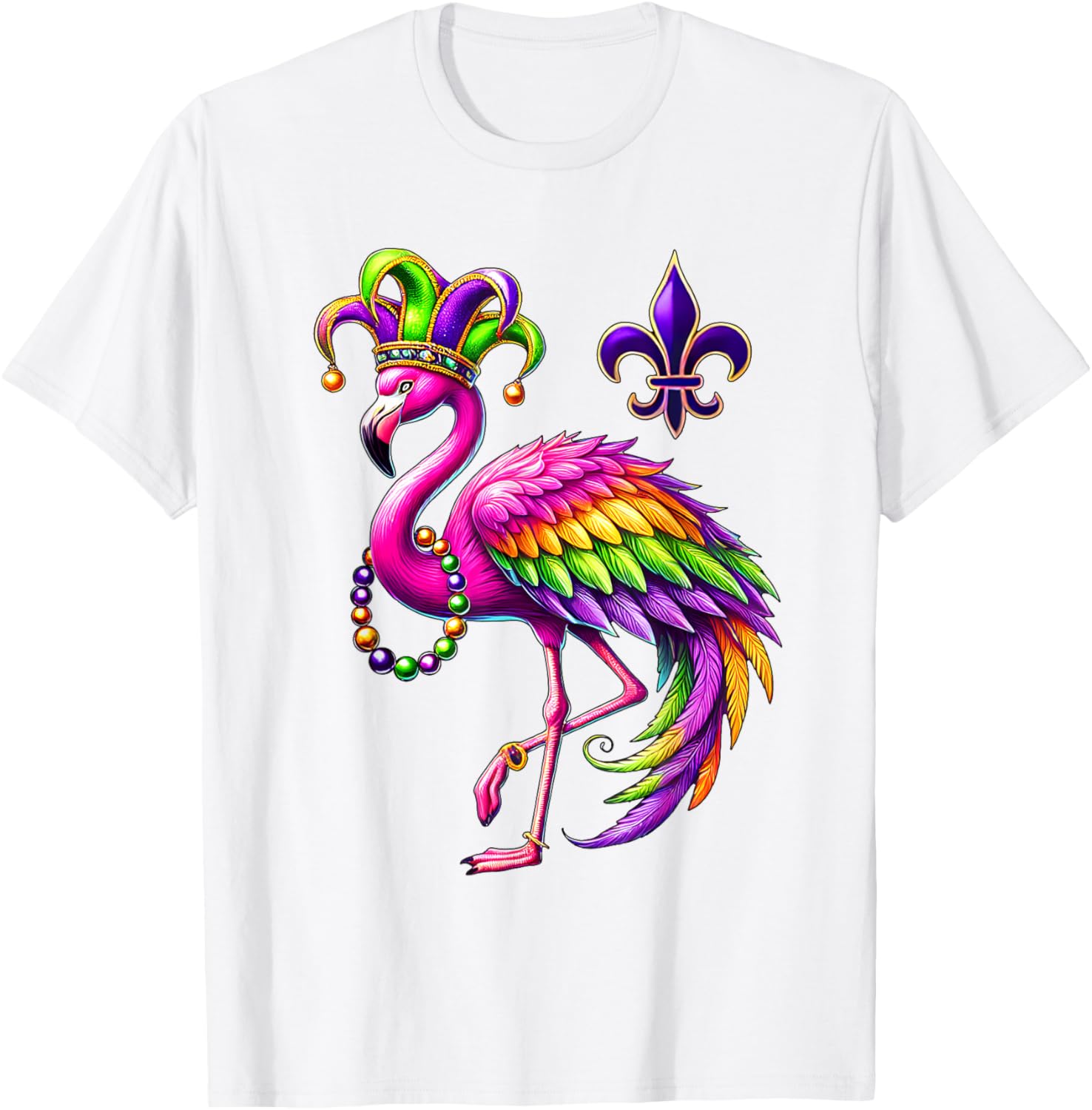 Jester Pink Flamingo Mardi Gras T-Shirt Fun Carnival Animal Shirt - 6