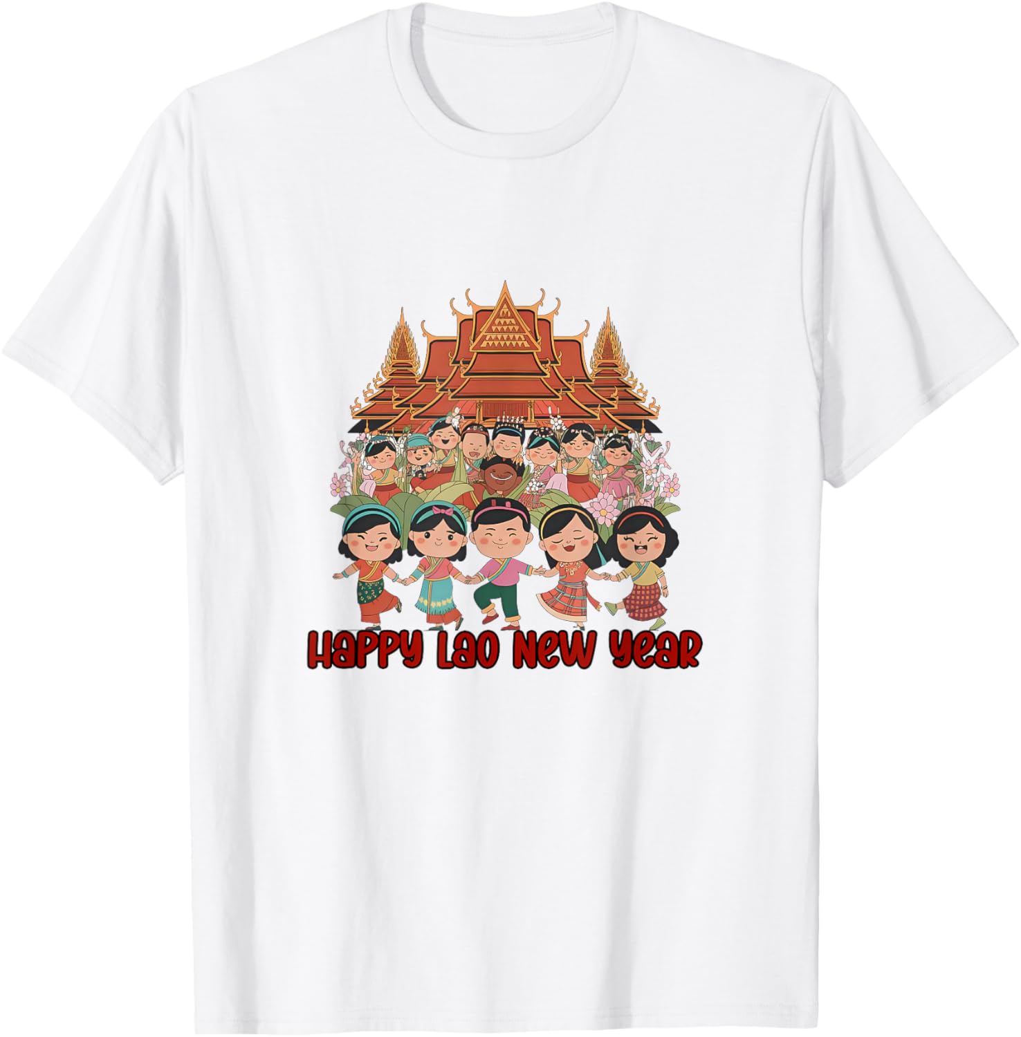 Laos Happy Lao New Year Temple T-Shirt for Celebrating Pi Mai Festival - 1