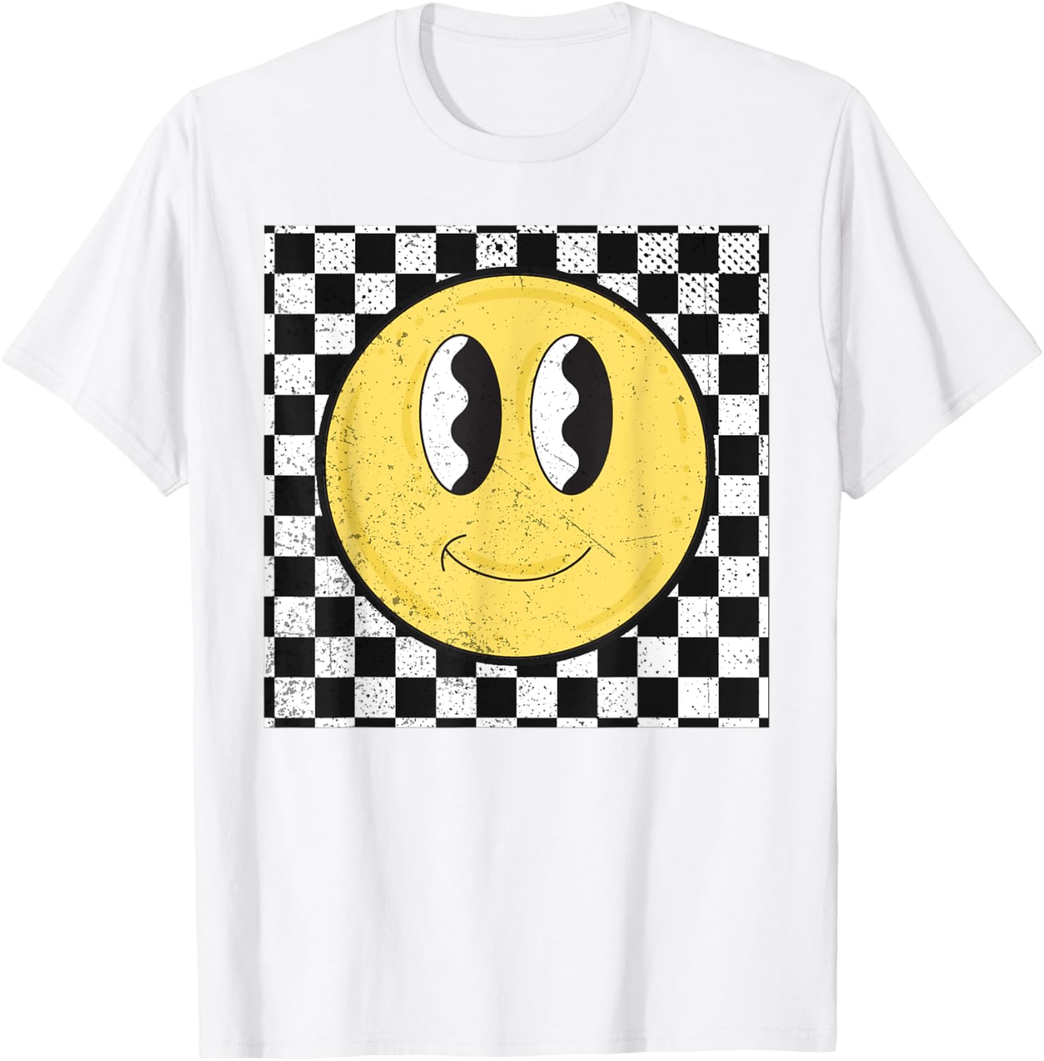 Retro Happy Face Checkered T-Shirt for a Fun and Stylish Look - 1