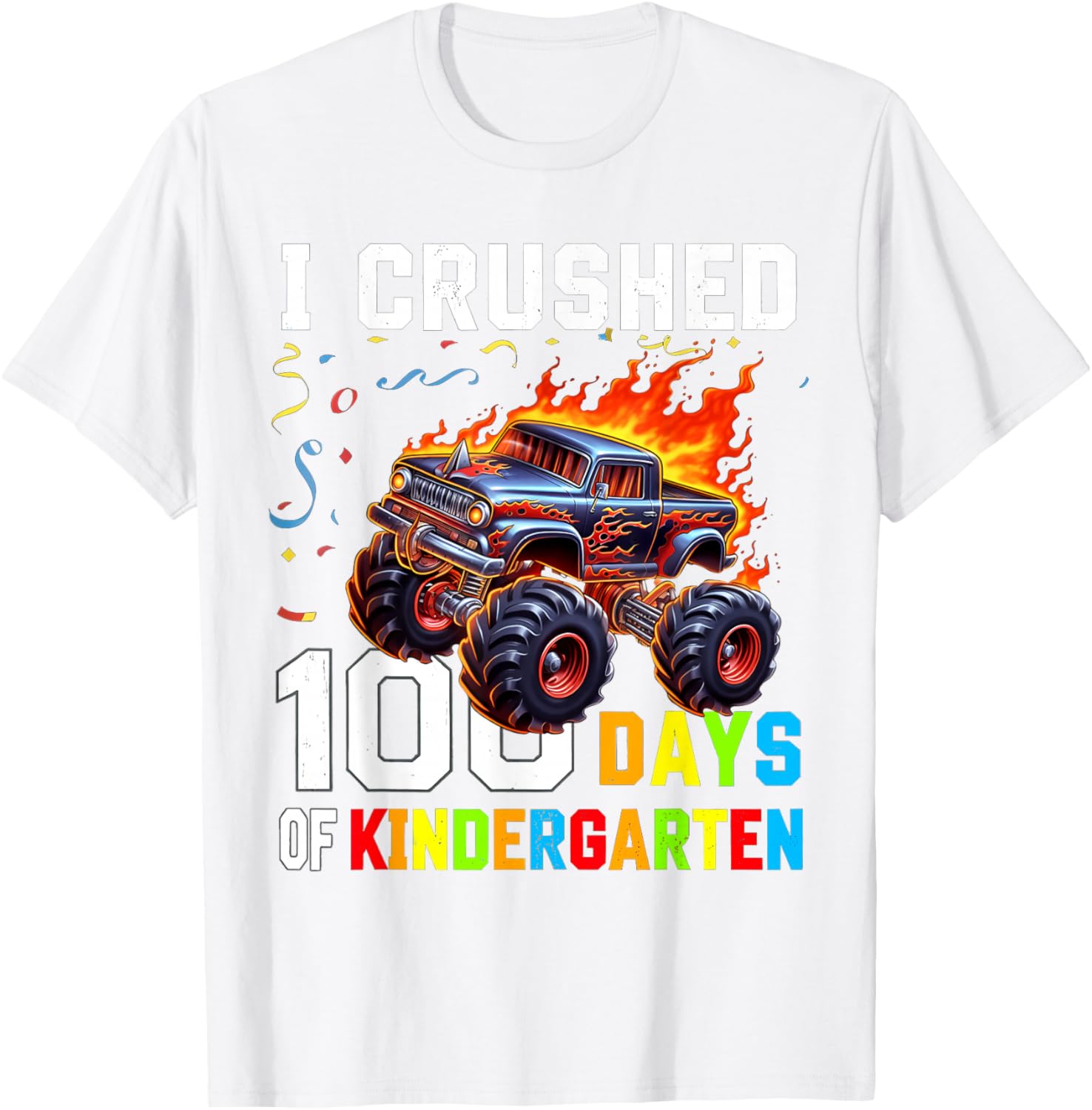 I Crushed 100 Days of Kindergarten Monster Truck Boys T-Shirt for Fun! - 5