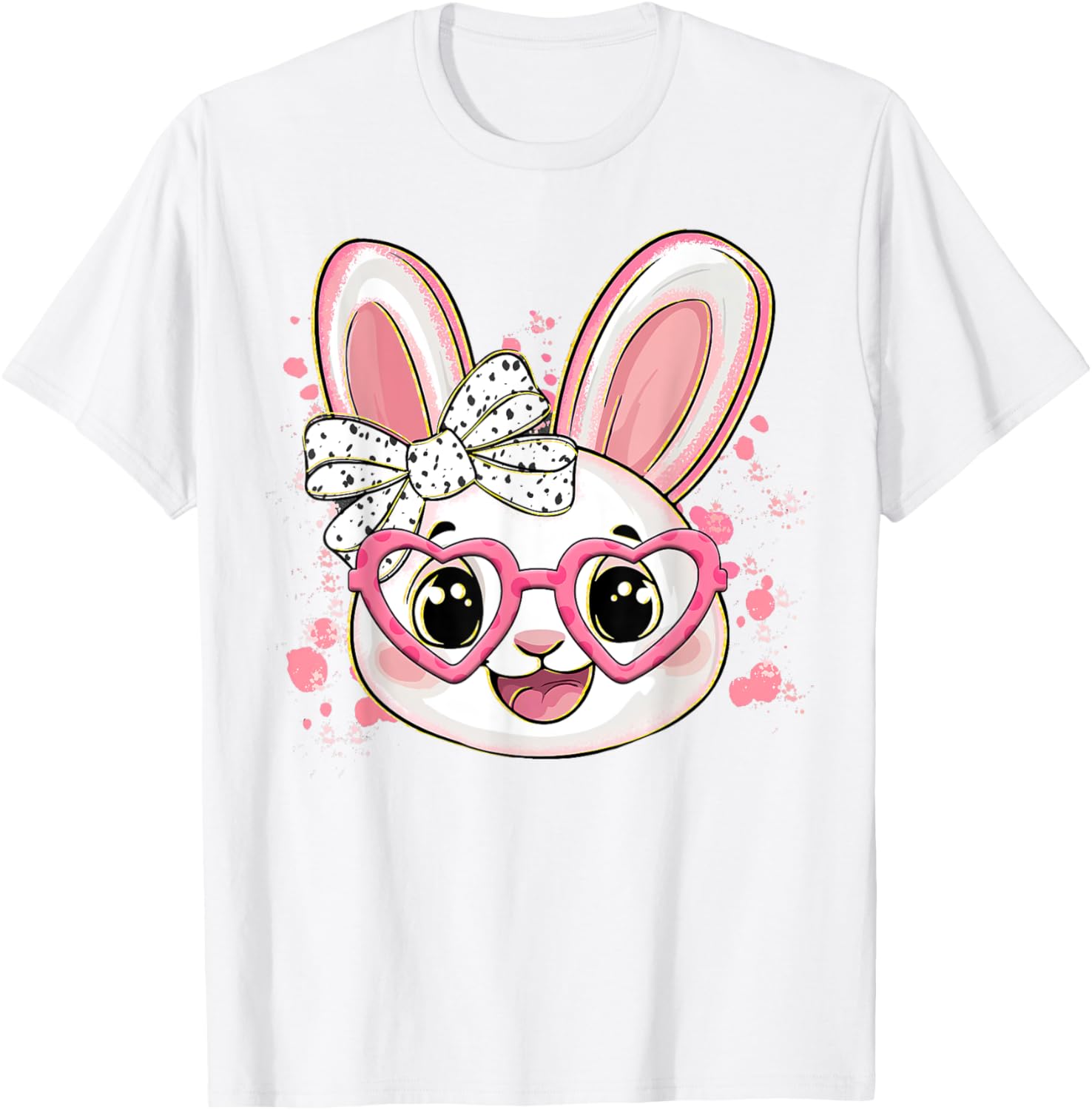 Happy Easter Bow Bunny Glasses T-Shirt for Women and Girls - 11