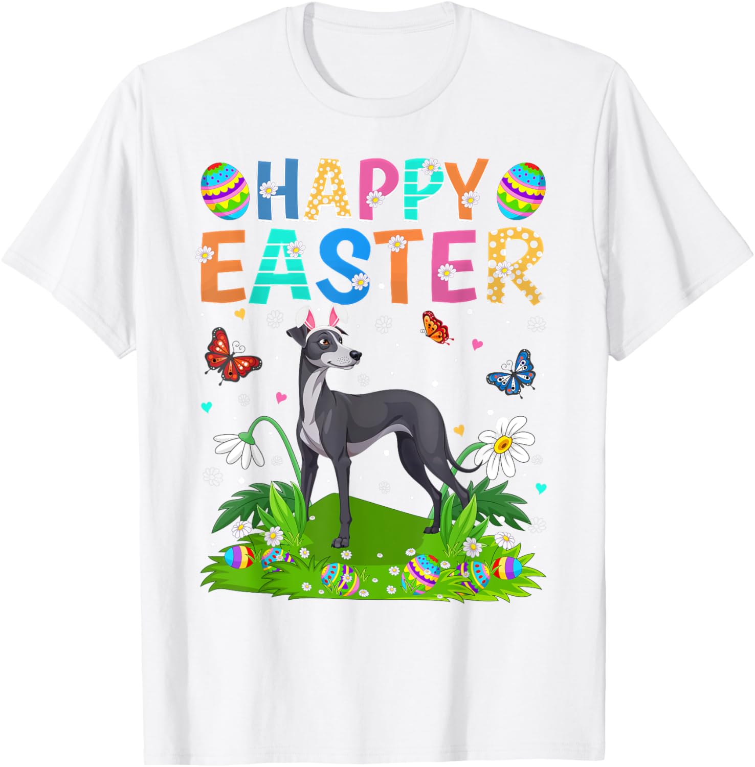 Greyhound Easter Egg Hunt T-Shirt with Bunny Ears for Dog Lovers - 16