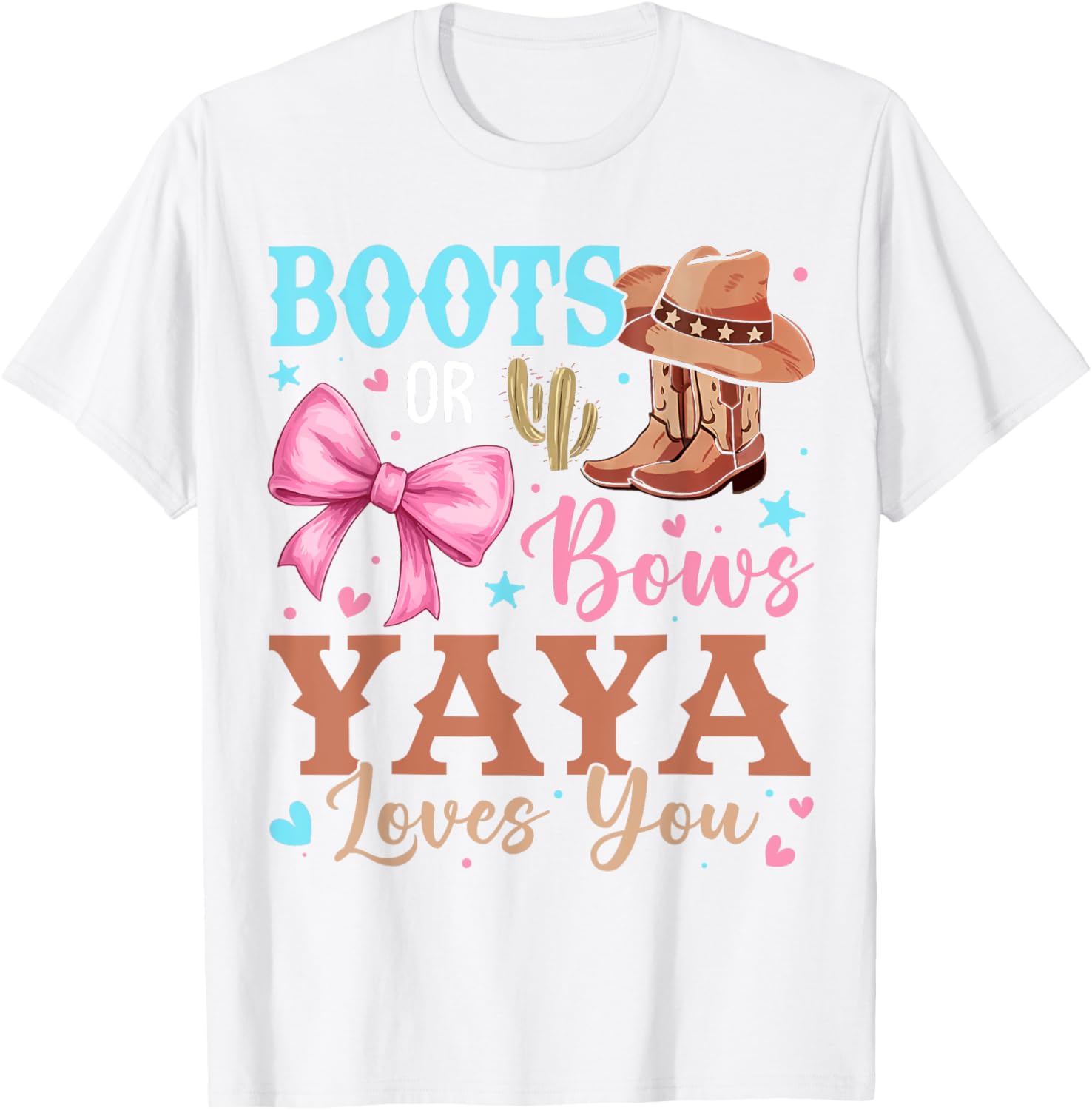 Boots or Bows Gender Reveal T-Shirt Yaya Loves You Cute Design - 2