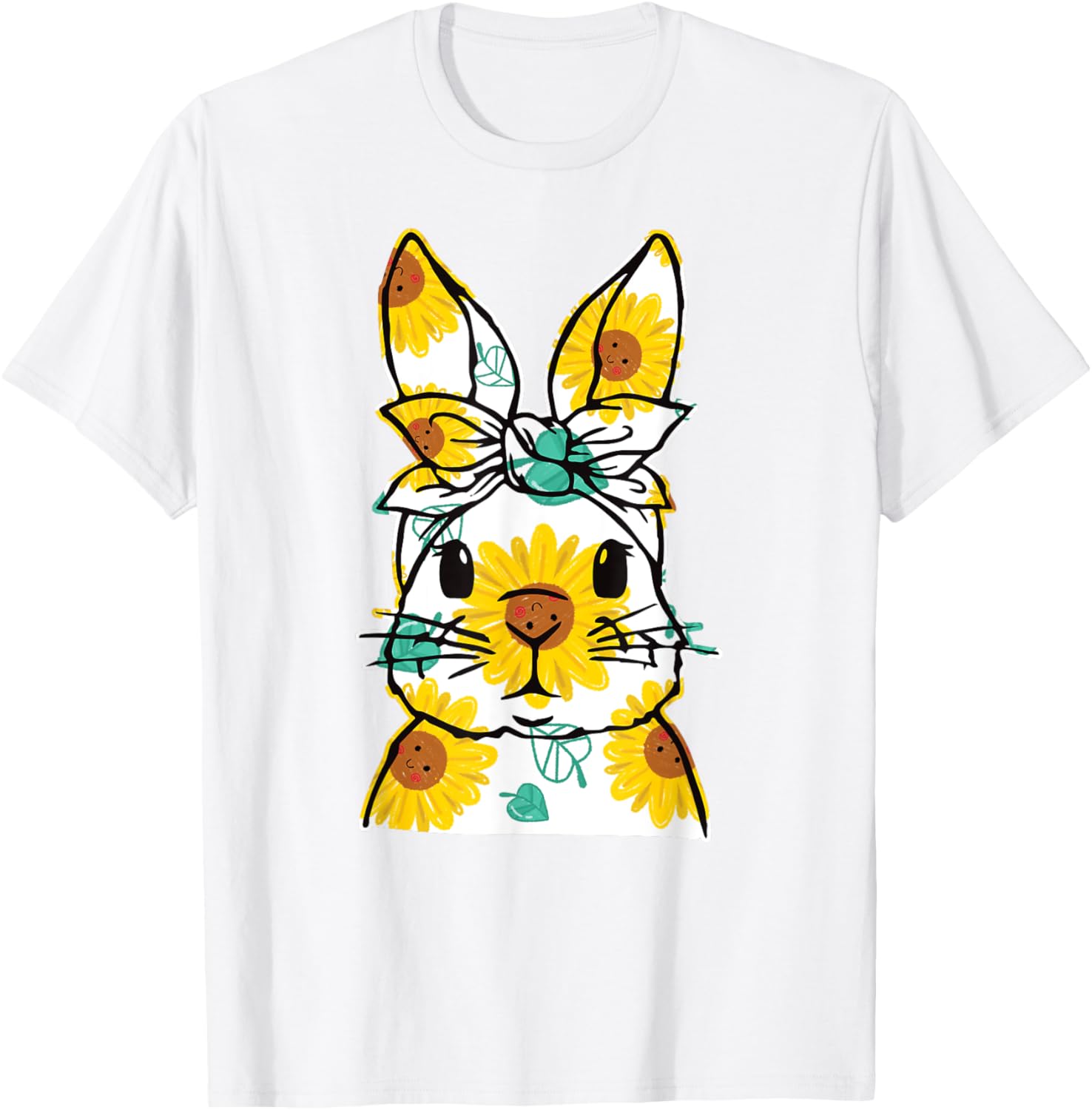 Happy Easter Bunny Sunflower Women's T-Shirt Cute Rabbit Face Design - 11