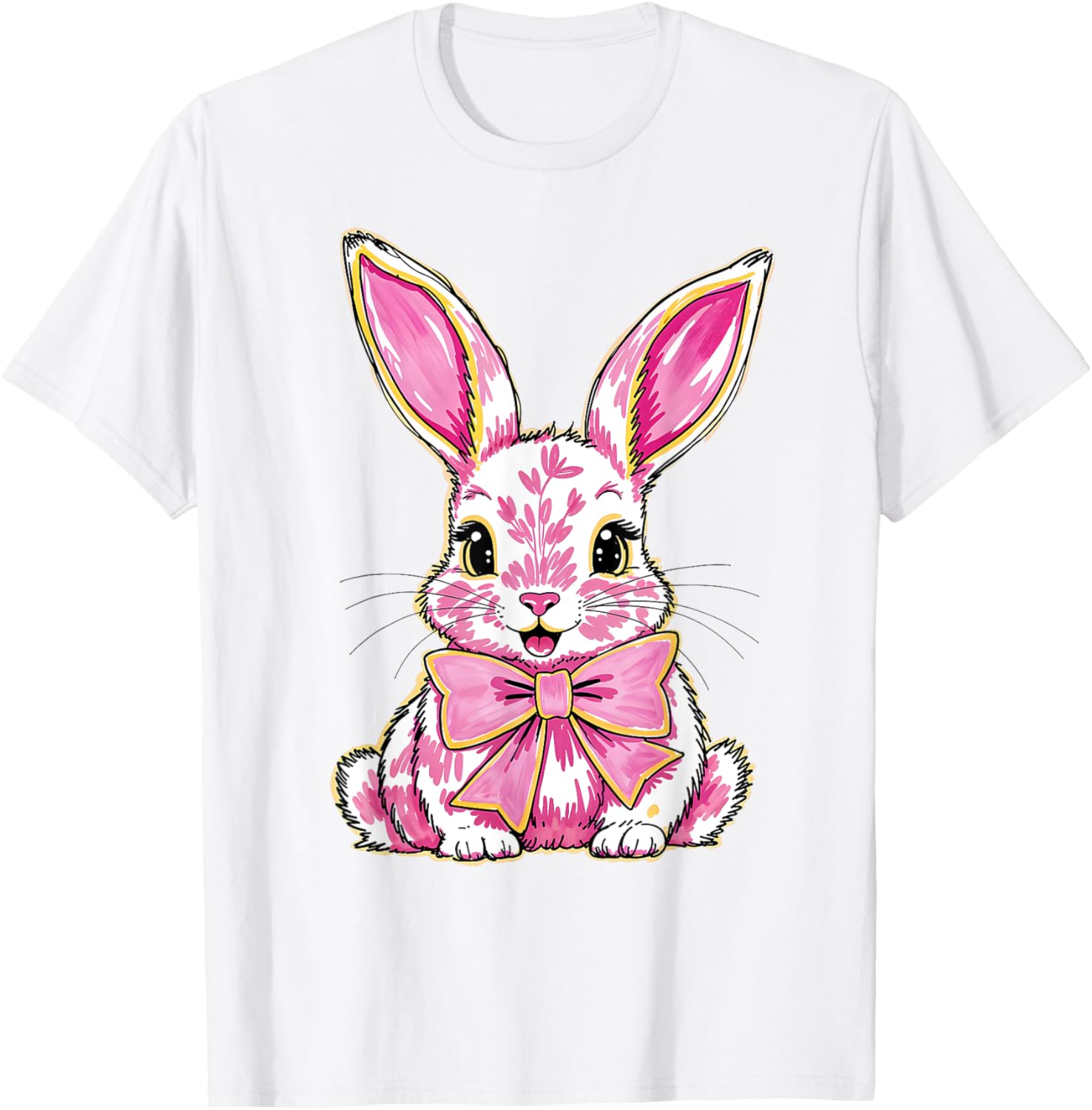 Adorable Pink Coquette Bow Happy Easter Bunny T-Shirt for Women & Teens - 14