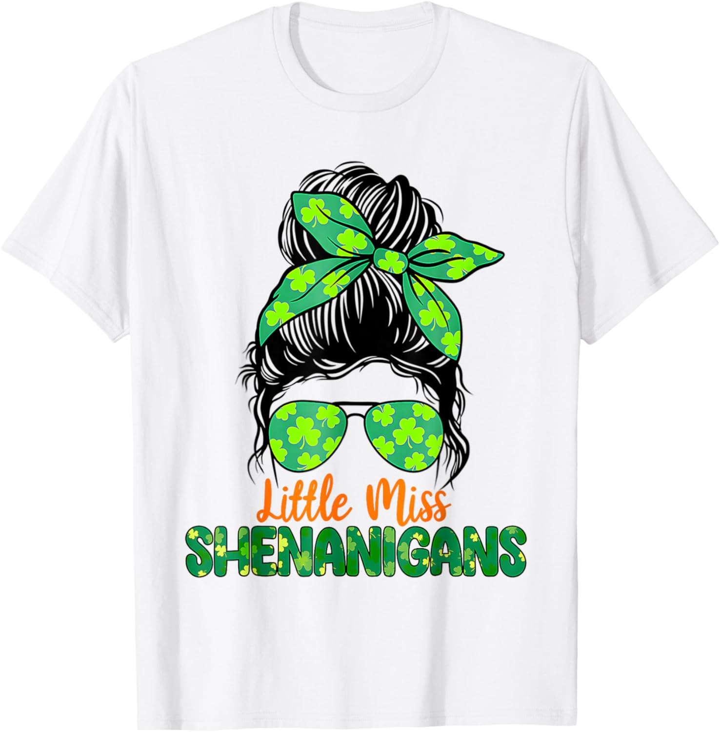 Messy Bun Little Miss Shenanigans St Patricks Day T-Shirt for Girls - 6