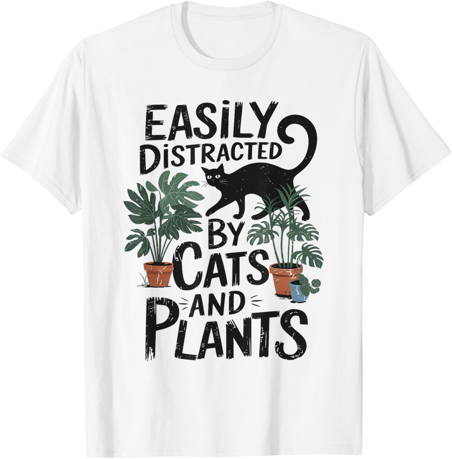 Easily Distracted by Cats and Plants T-Shirt for Cat Moms and Gardeners - 5