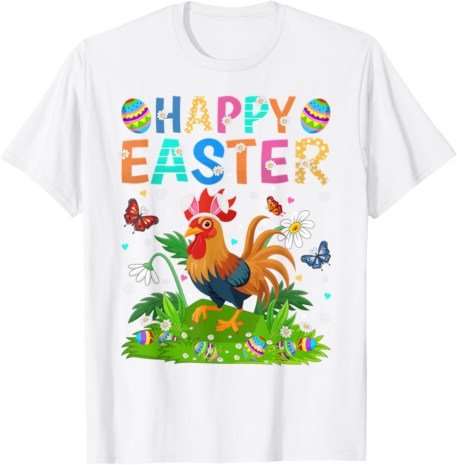 Rooster Happy Easter Egg Hunt Bunny Ear T-Shirt for Easter Sunday Fun - 2