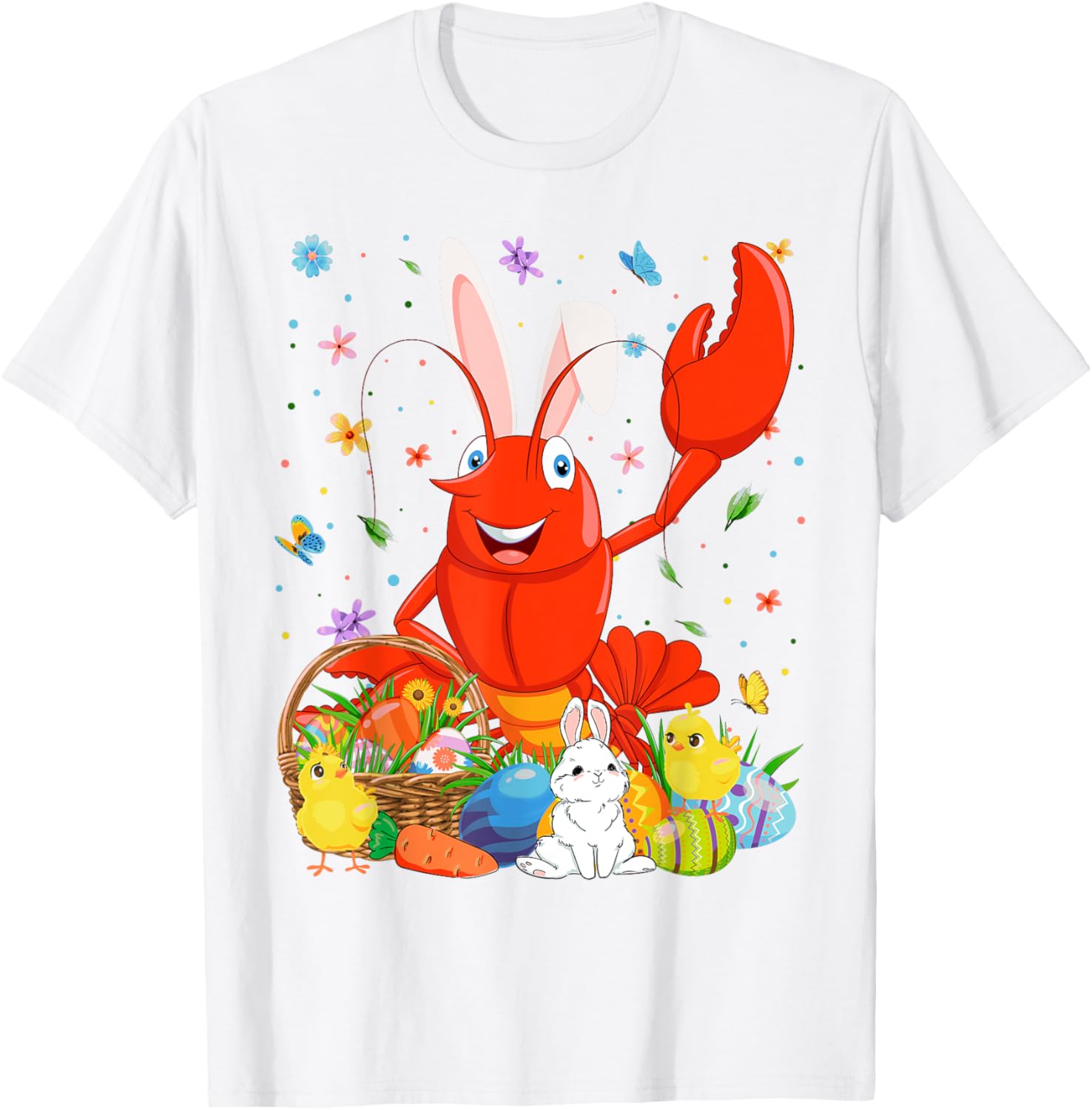 Cute Crawfish Bunny Ears Easter Eggs Basket T-Shirt for Happy Easter Day - 25