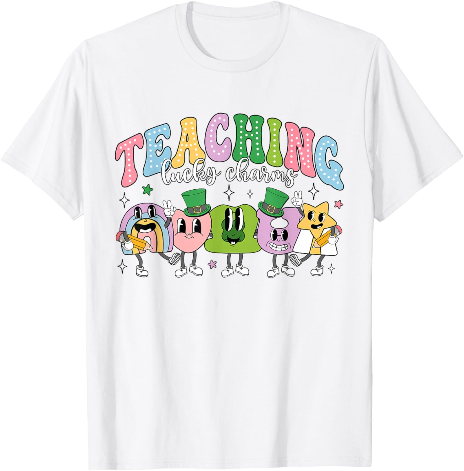 Funny Retro St Patricks Day T-Shirt for Teachers with Lucky Charms Design - 17