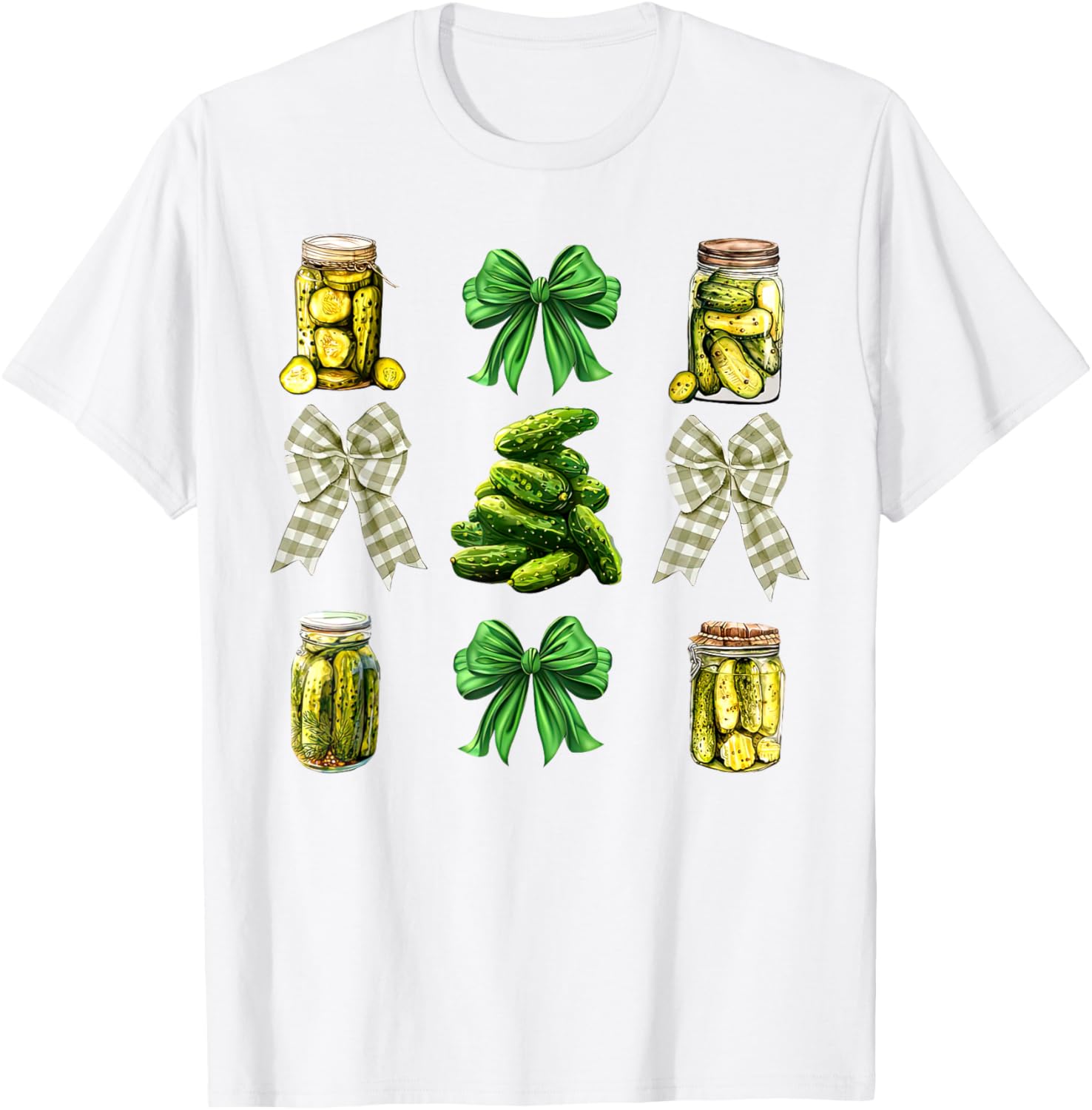 Cute Pickle Jar Coquette Bow Cucumber T-Shirt for Garden Lovers - 16