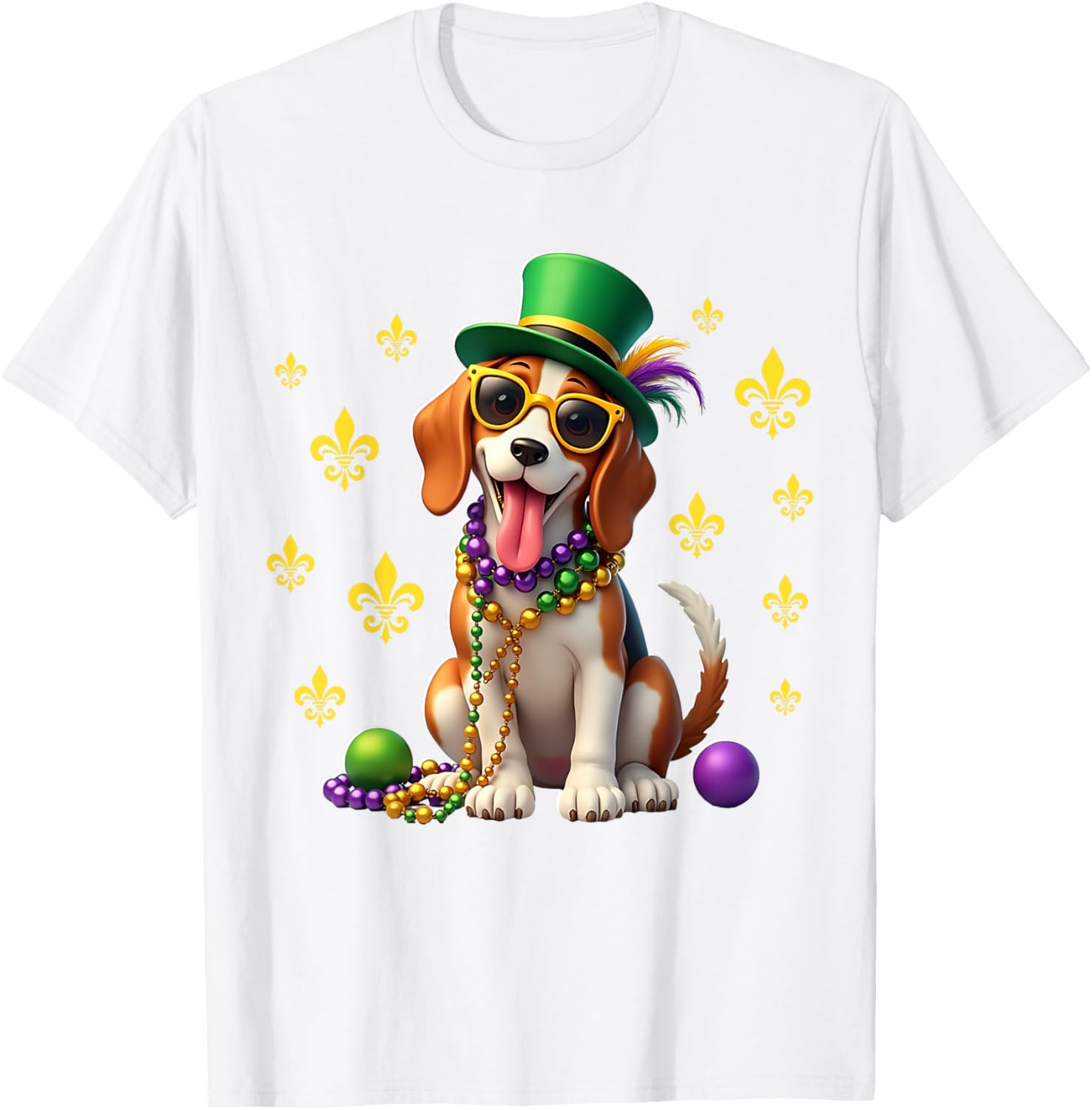 Beagle Mardi Gras Costume T-Shirt for Carnival Fun and Festivities - 19