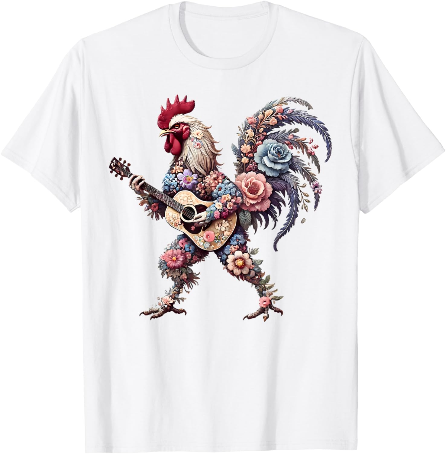 Funny Floral Rooster Guitarist T-Shirt Perfect for Music Lovers - 12