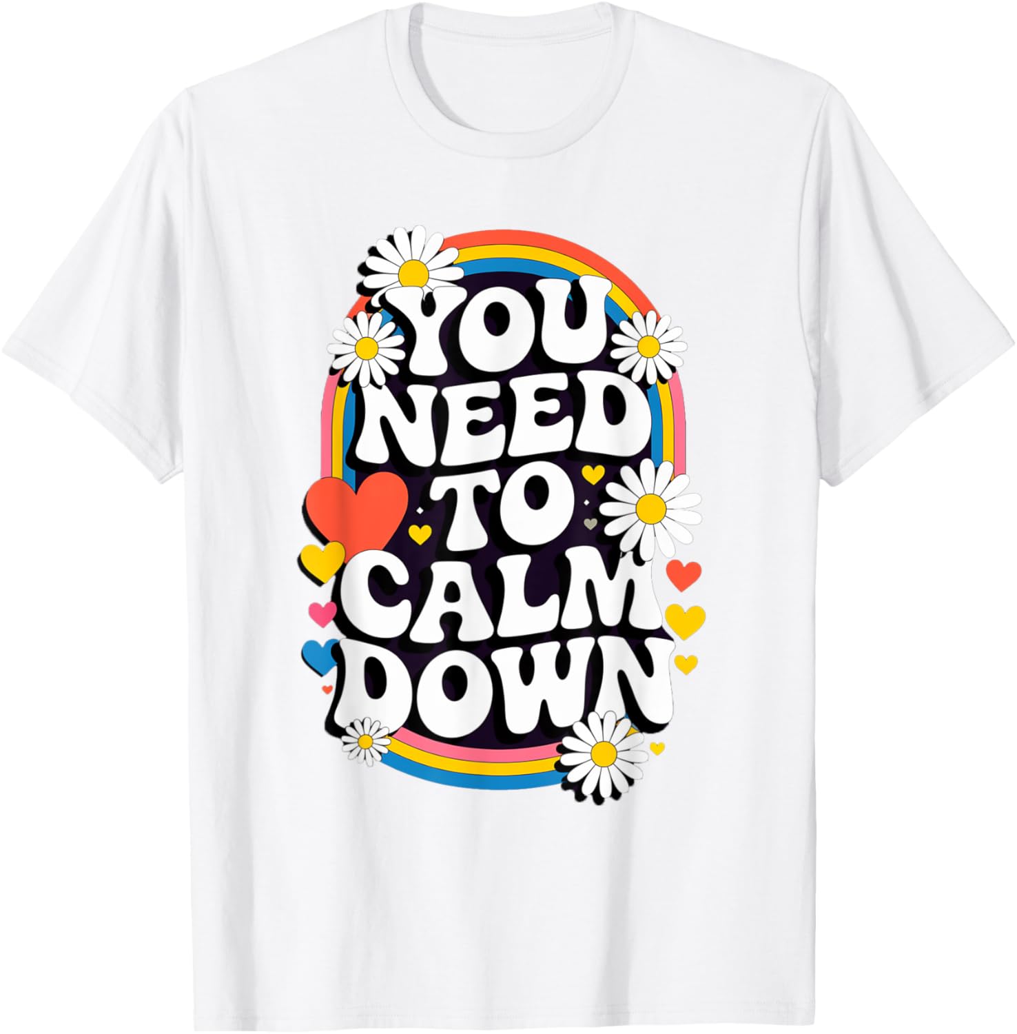 Groovy Rainbow Daisy T-Shirt for Calm Vibes and Fun Gifts - 12