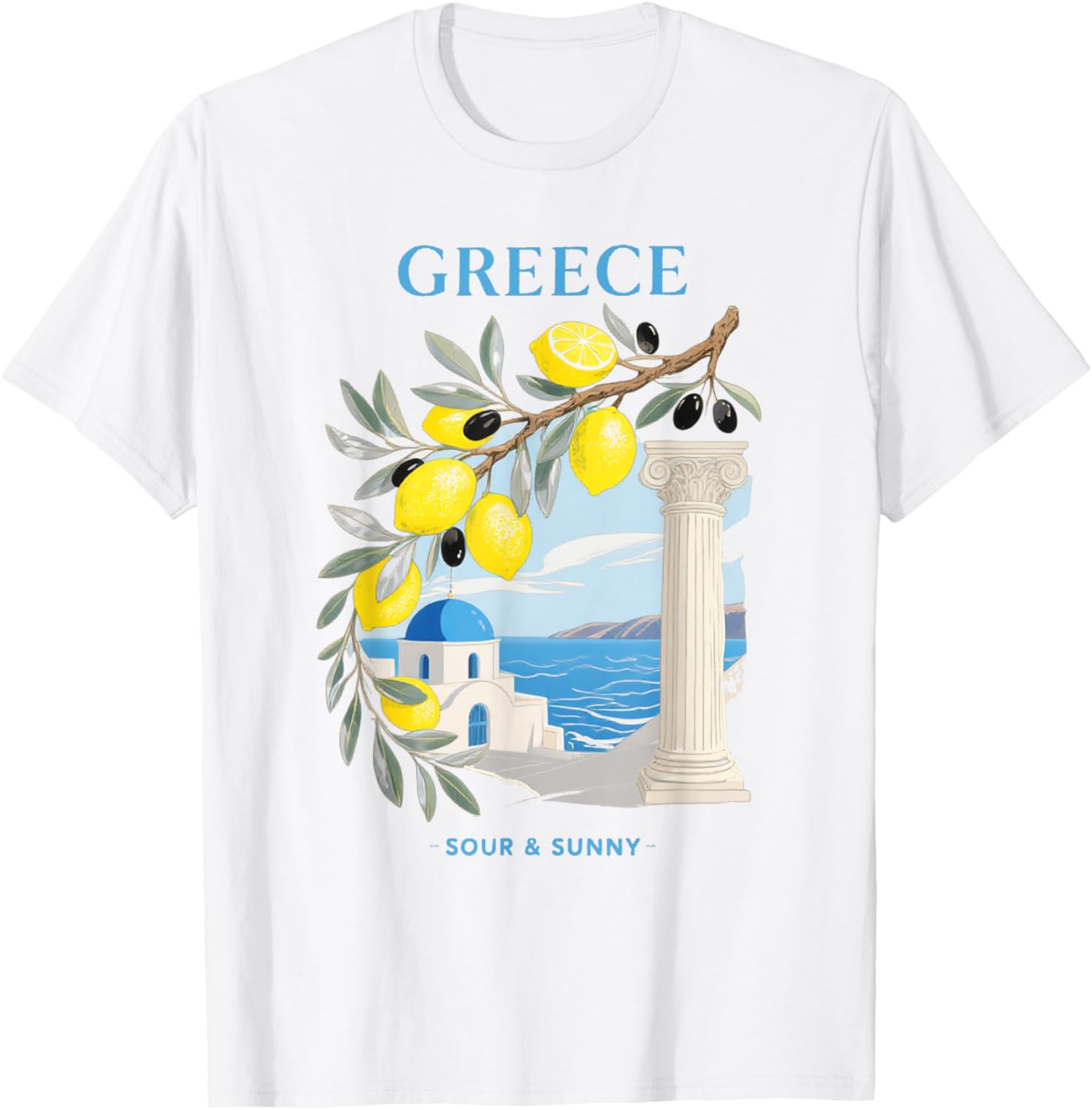 Greek Island Lemon Vibes Olive Branch T-Shirt for Travel Lovers - 1